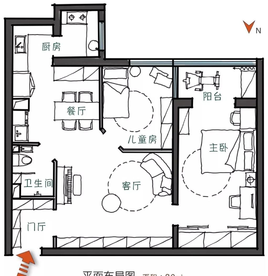 玖雅甘棠设计 | 一居变两居，儿童房与厨房设计是亮点-24