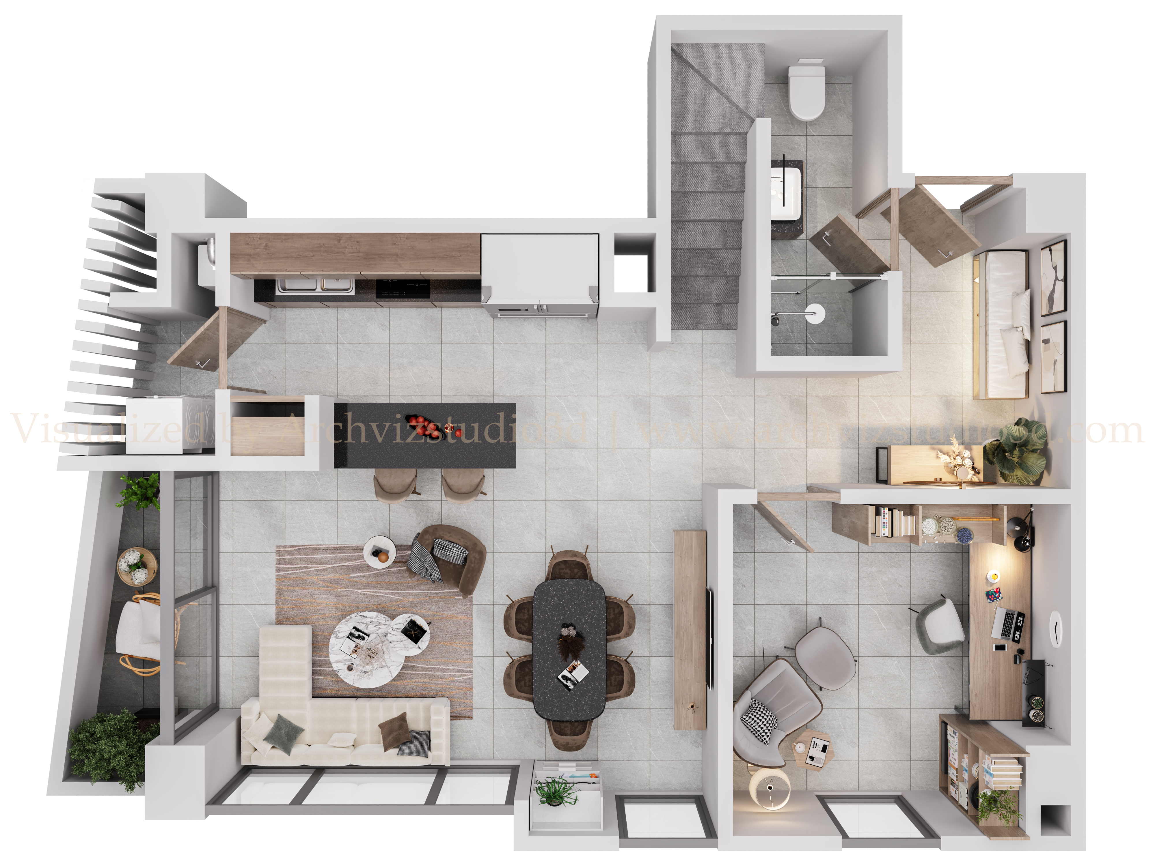 3D 楼层平面图  鸟瞰图展示项目-3