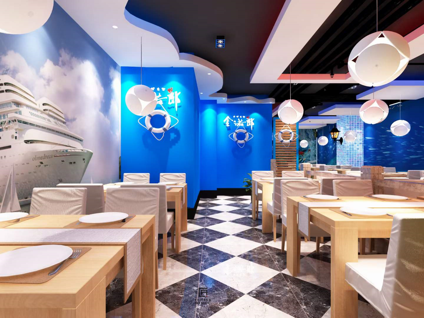 海鲜餐厅设计案例 | 一个深邃灵动的海底世界-3