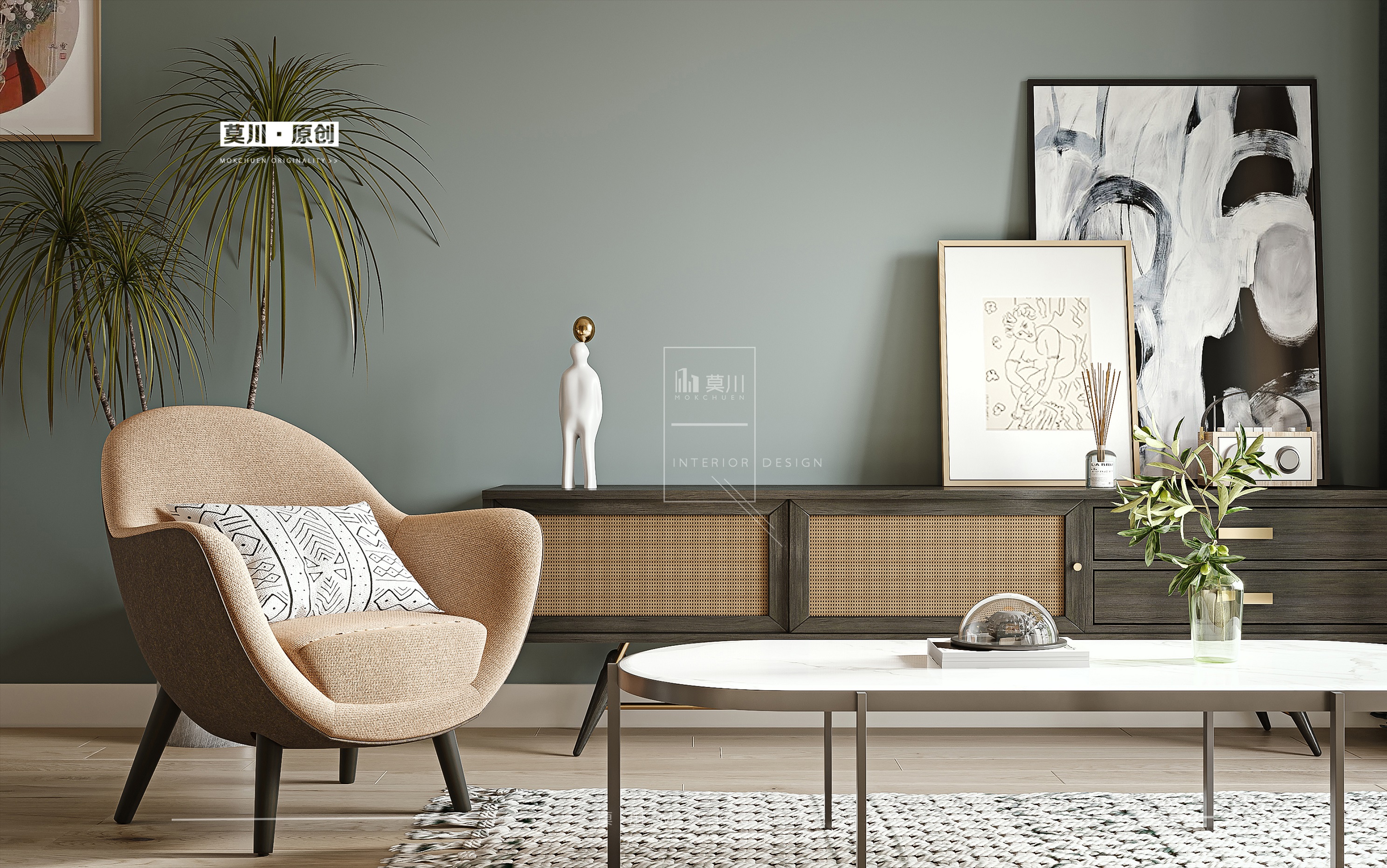 北欧风情清新灰绿空间设计-2