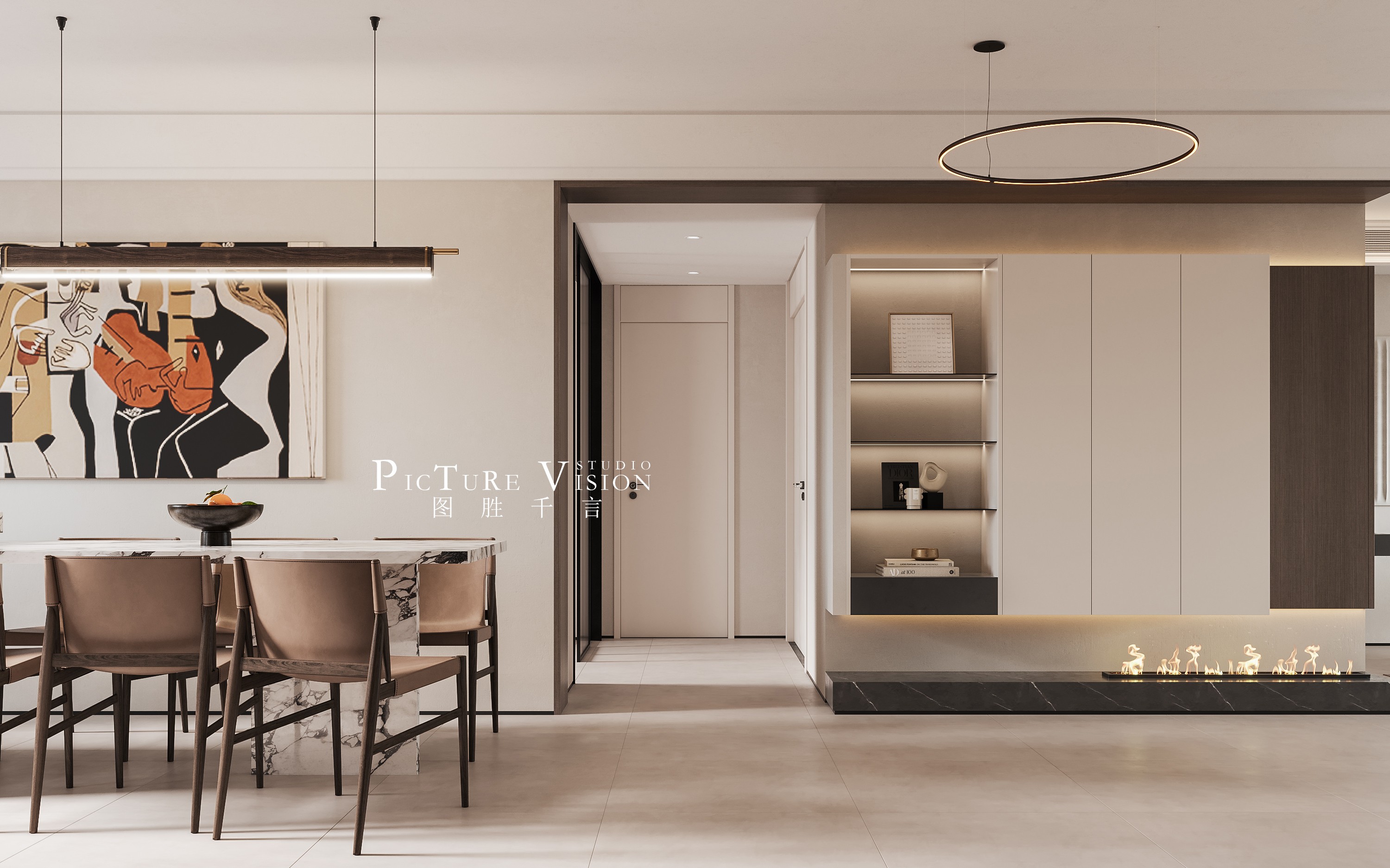 现代奶油风客餐厅丨图胜千言可视化工作室-5