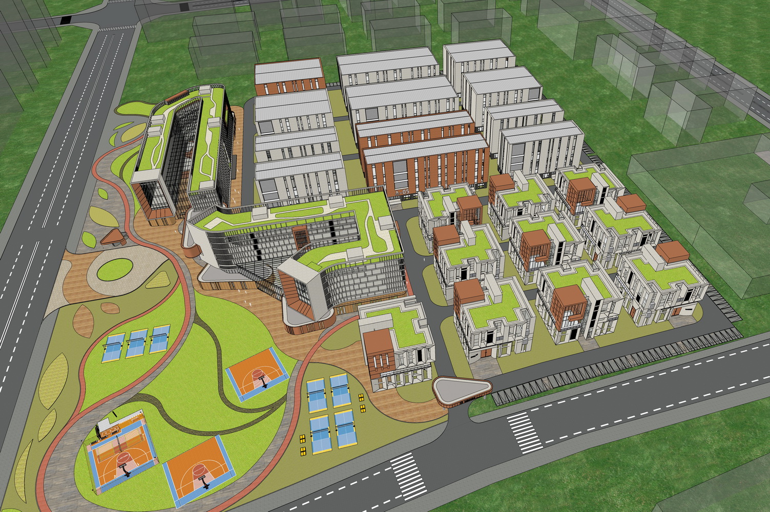现代产业园区科技园区办公楼厂房SU模型-6