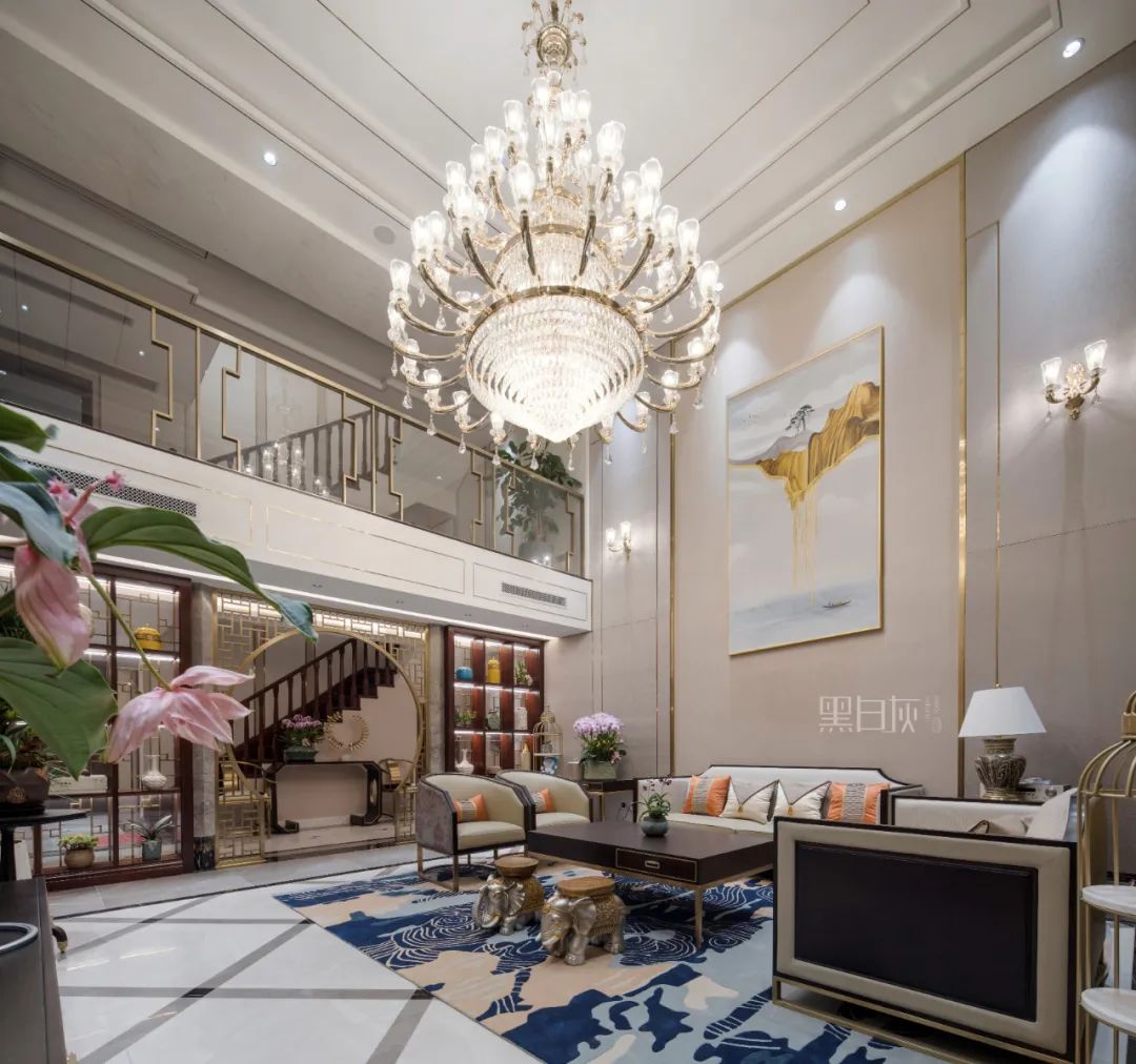 万霖花园轻奢新中式，金色黄铜与白色木元素打造包容空间-15