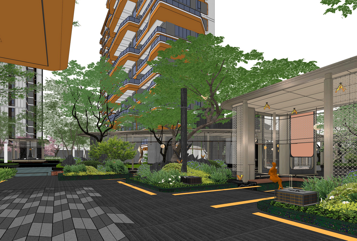 西安中铁建西派玺悦示范区景观SU模型-9