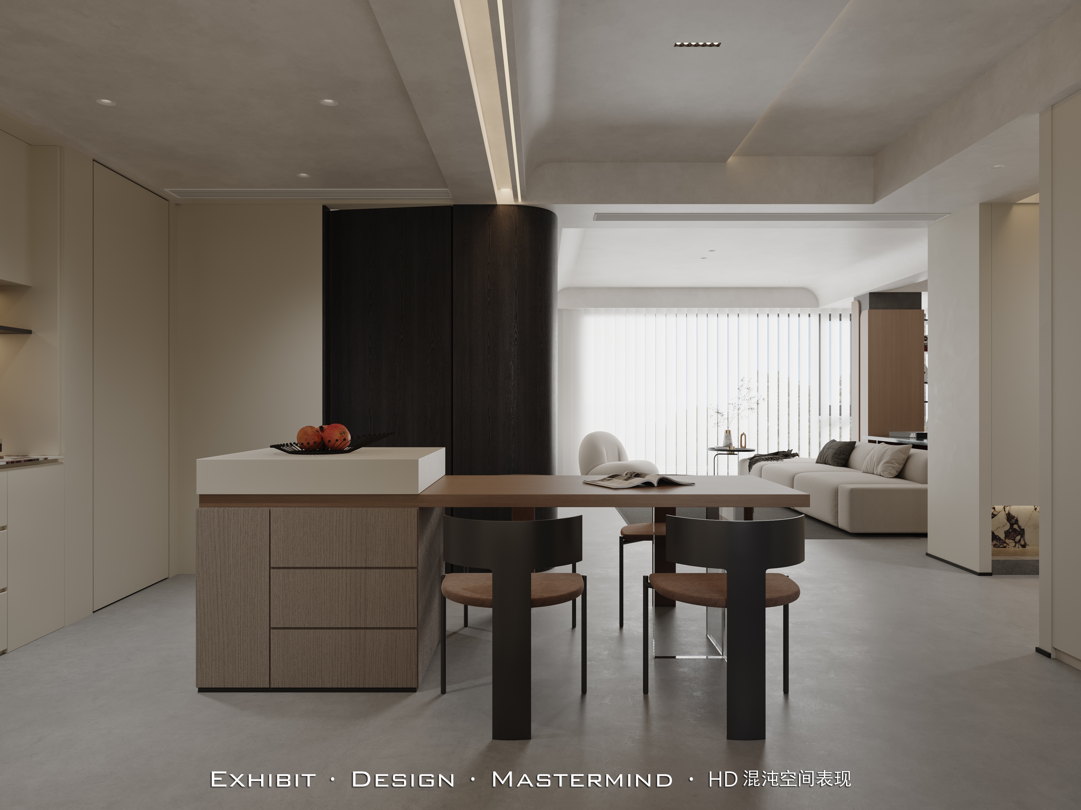 现代极简风平层客餐厅设计丨混沌空间表现-6