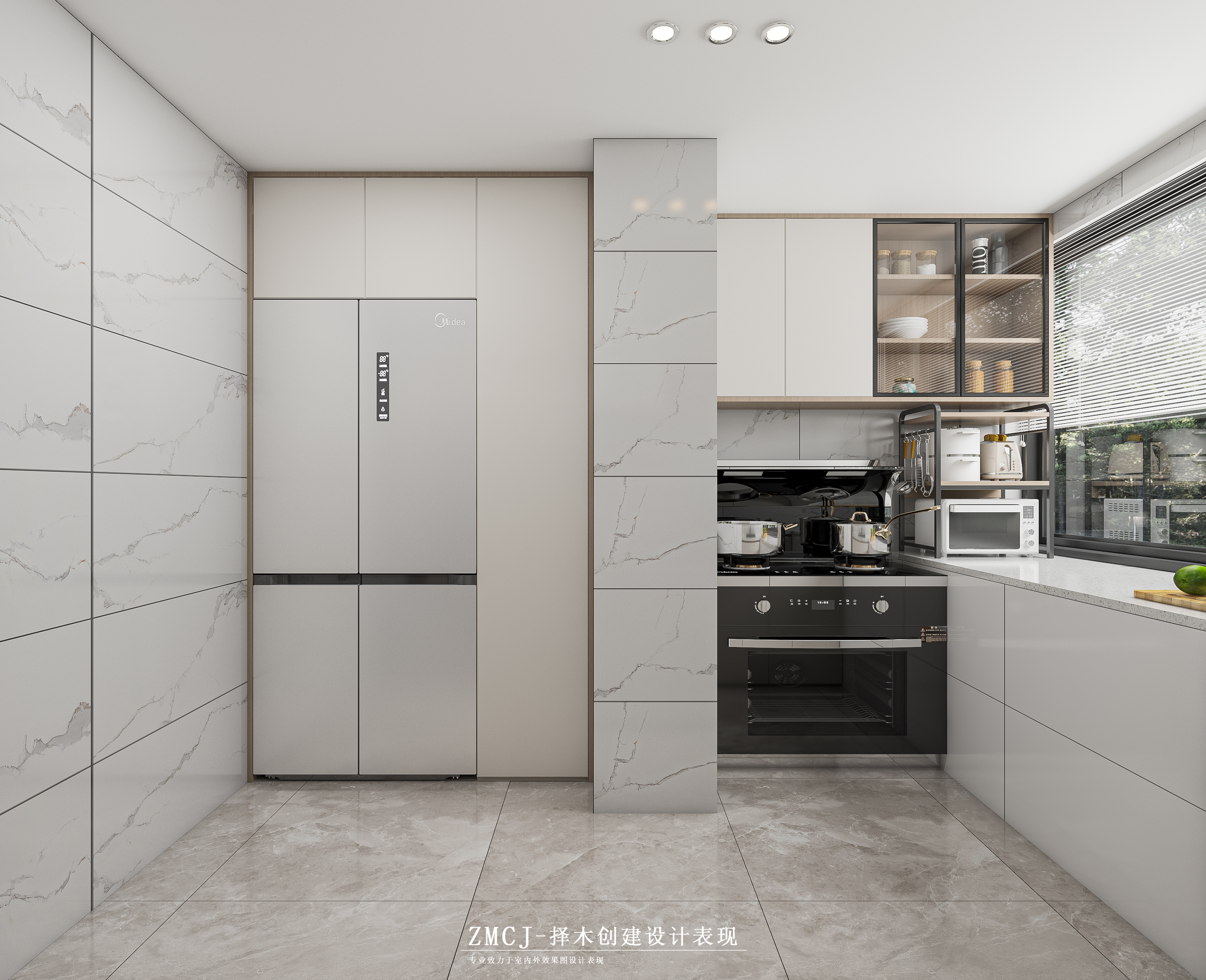 现代风格客餐厅厨房效果图丨择创建新晨-8