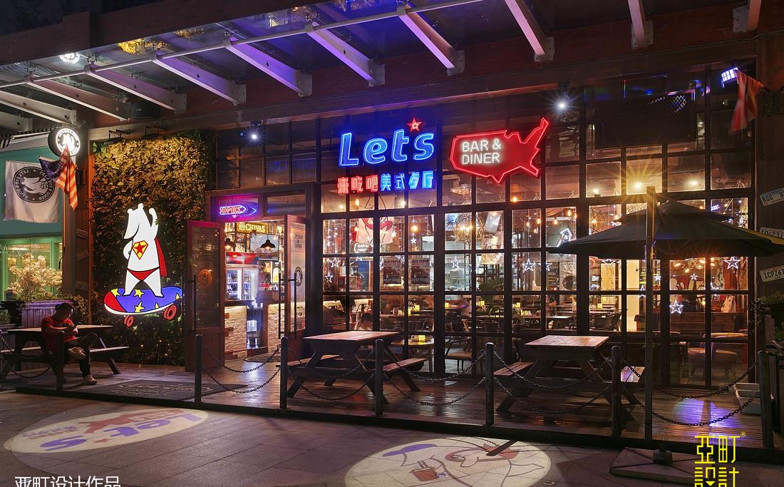 长沙美式餐吧设计 | 通透玻璃窗格,投影映射品牌形象-3