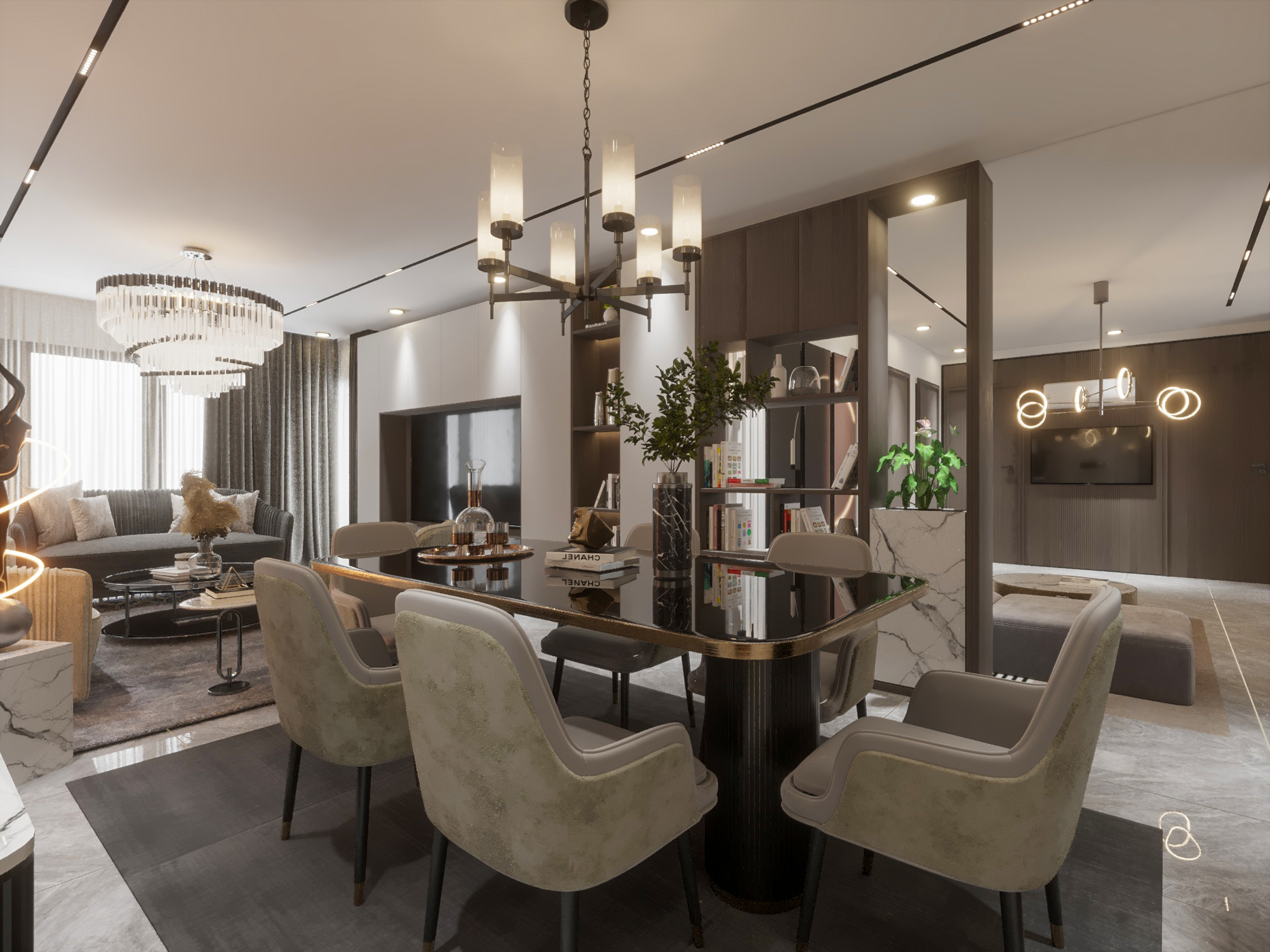 Apartment Living Reception Dining Kitchen Neo Classic-4