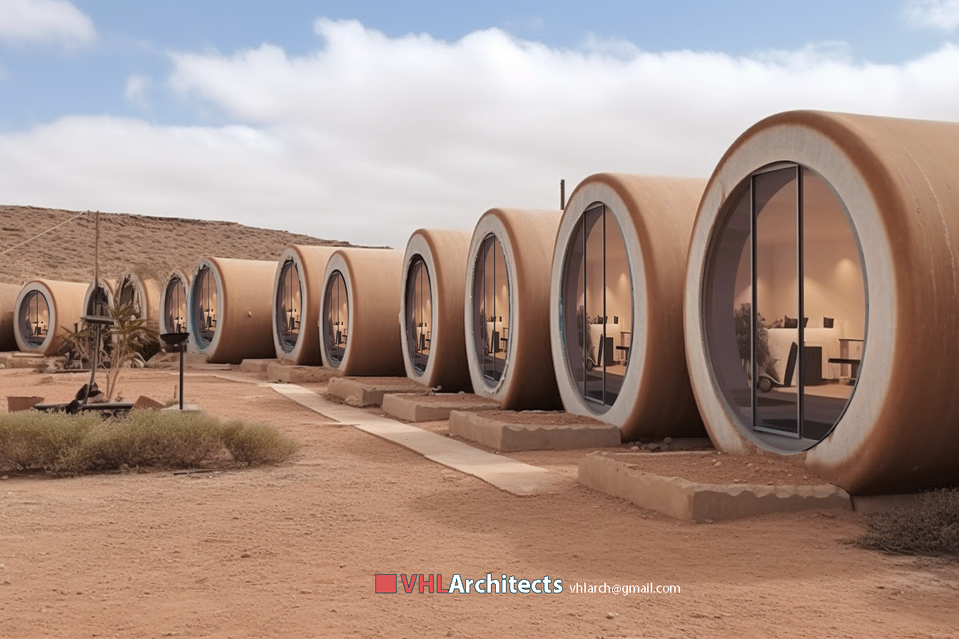 Concrete pipes house in the desert West African-4