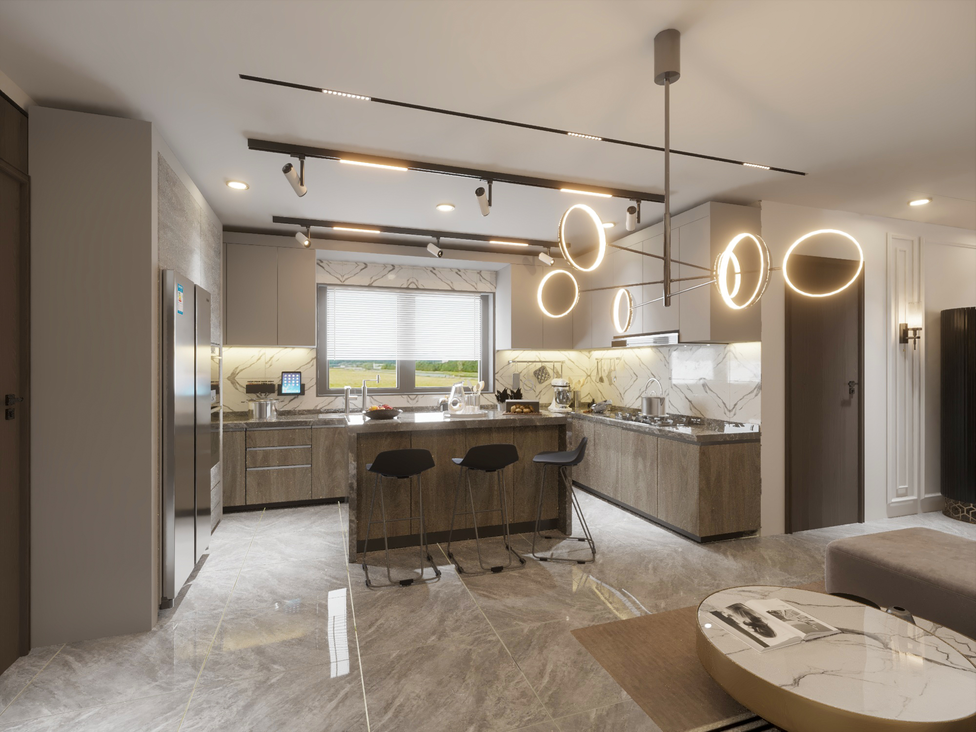 Apartment Living Reception Dining Kitchen Neo Classic-8