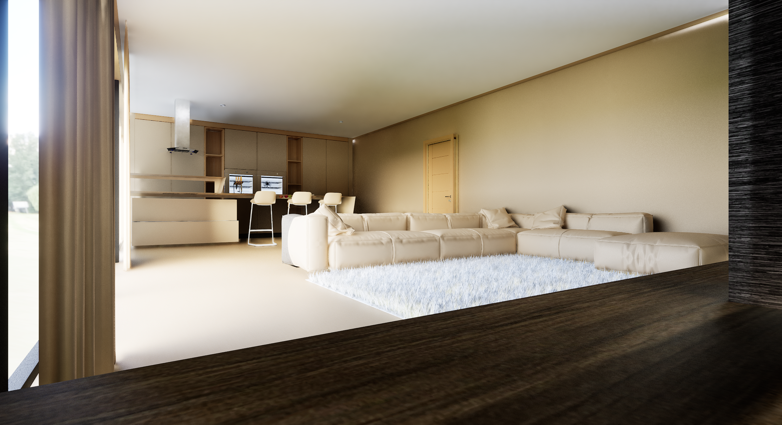 Minimalist beige Kitchen and lounge Design project Done-7