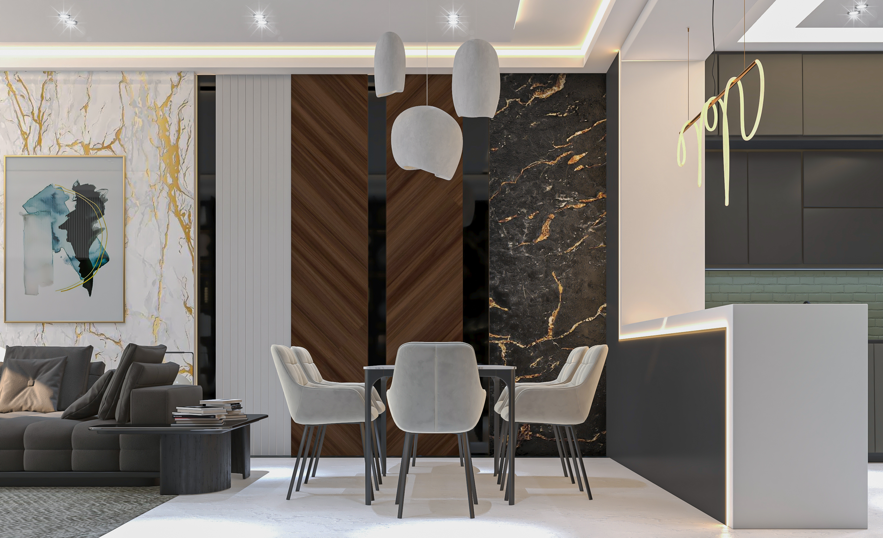 客厅与开放式厨房设计-2