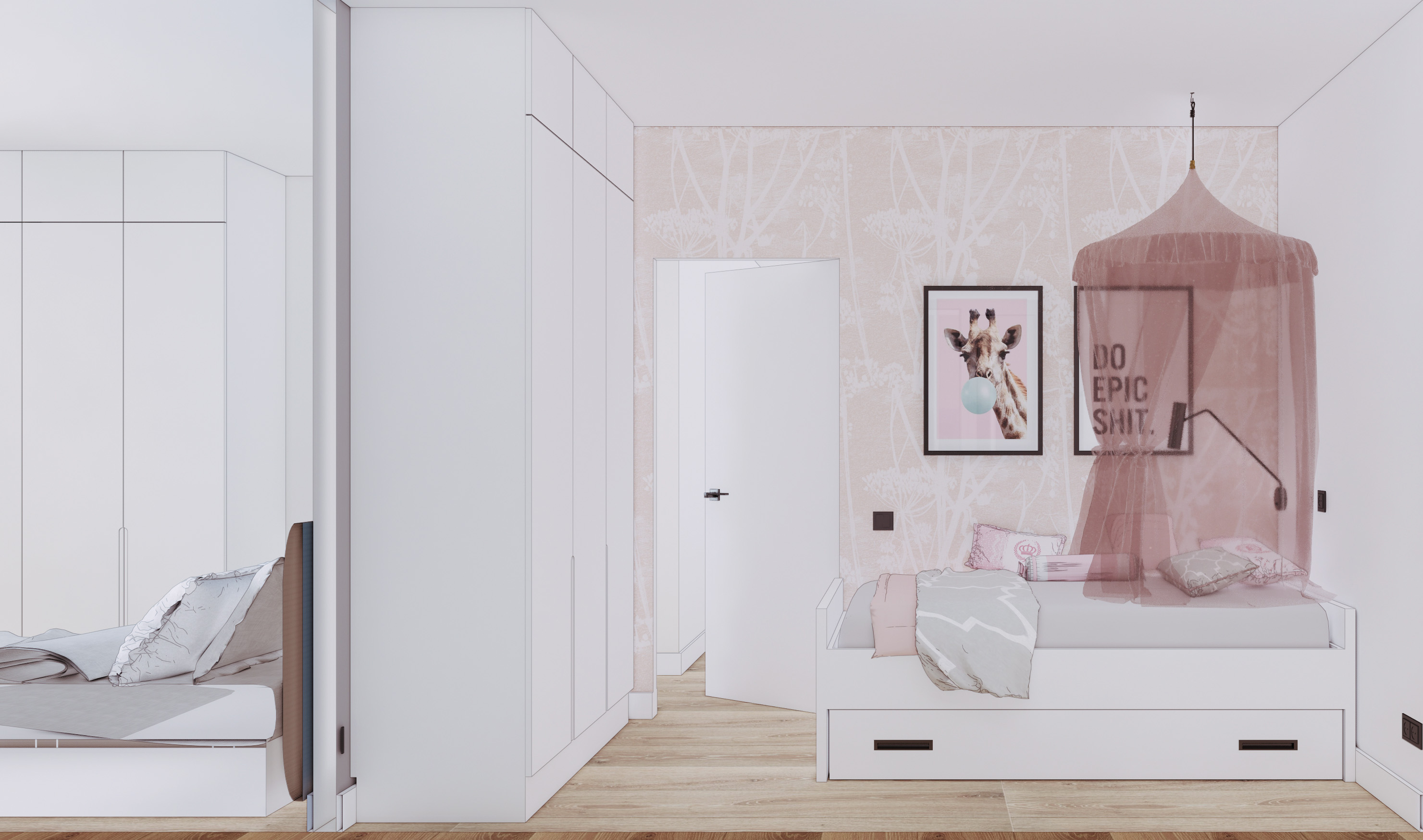 7岁女孩公主风学习型卧室设计-7