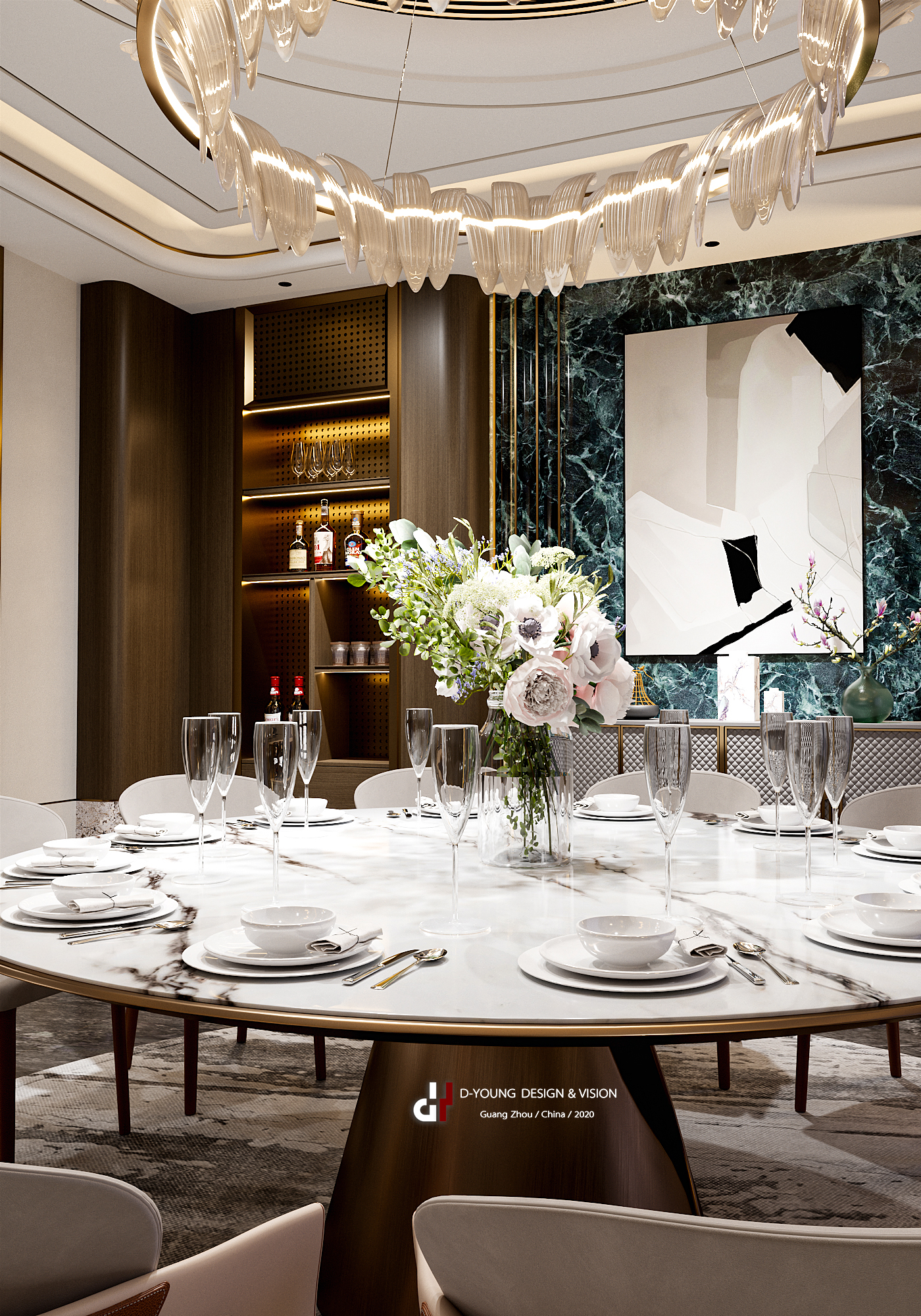 东杨视觉,别墅客餐厅夜景表现丨中国广州-12