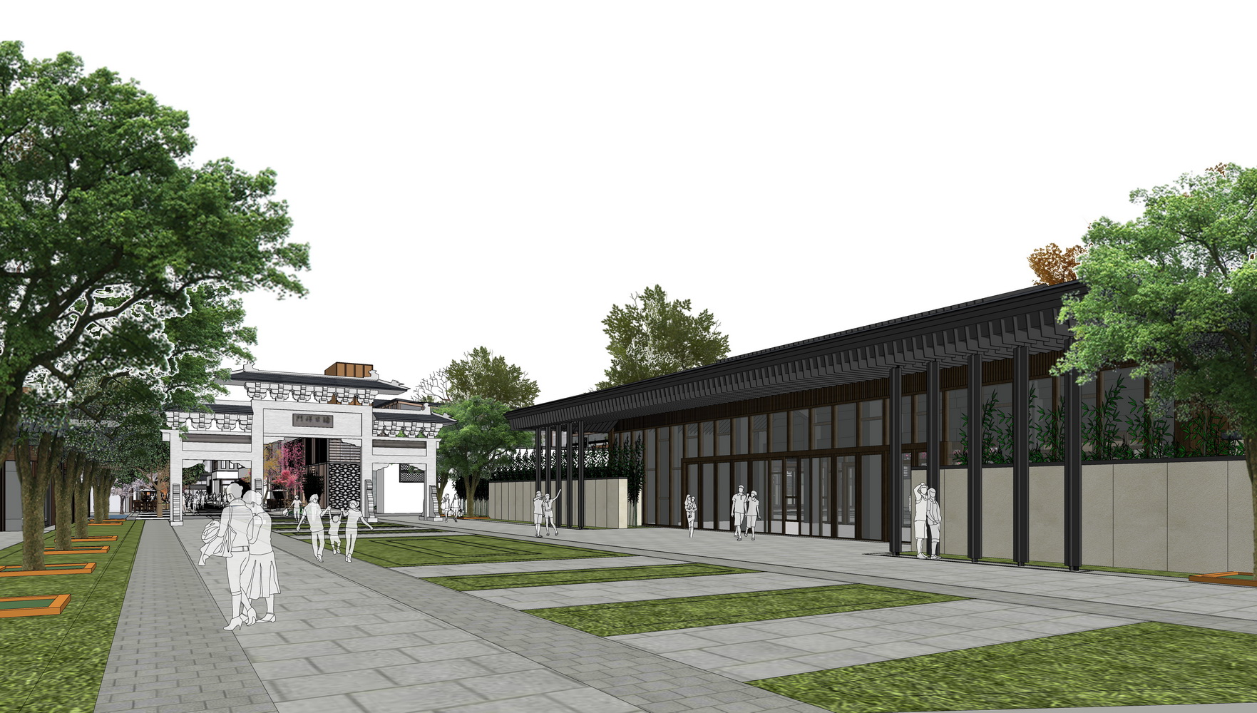 沙家浜唐市古镇核心区石板街SU模型-1