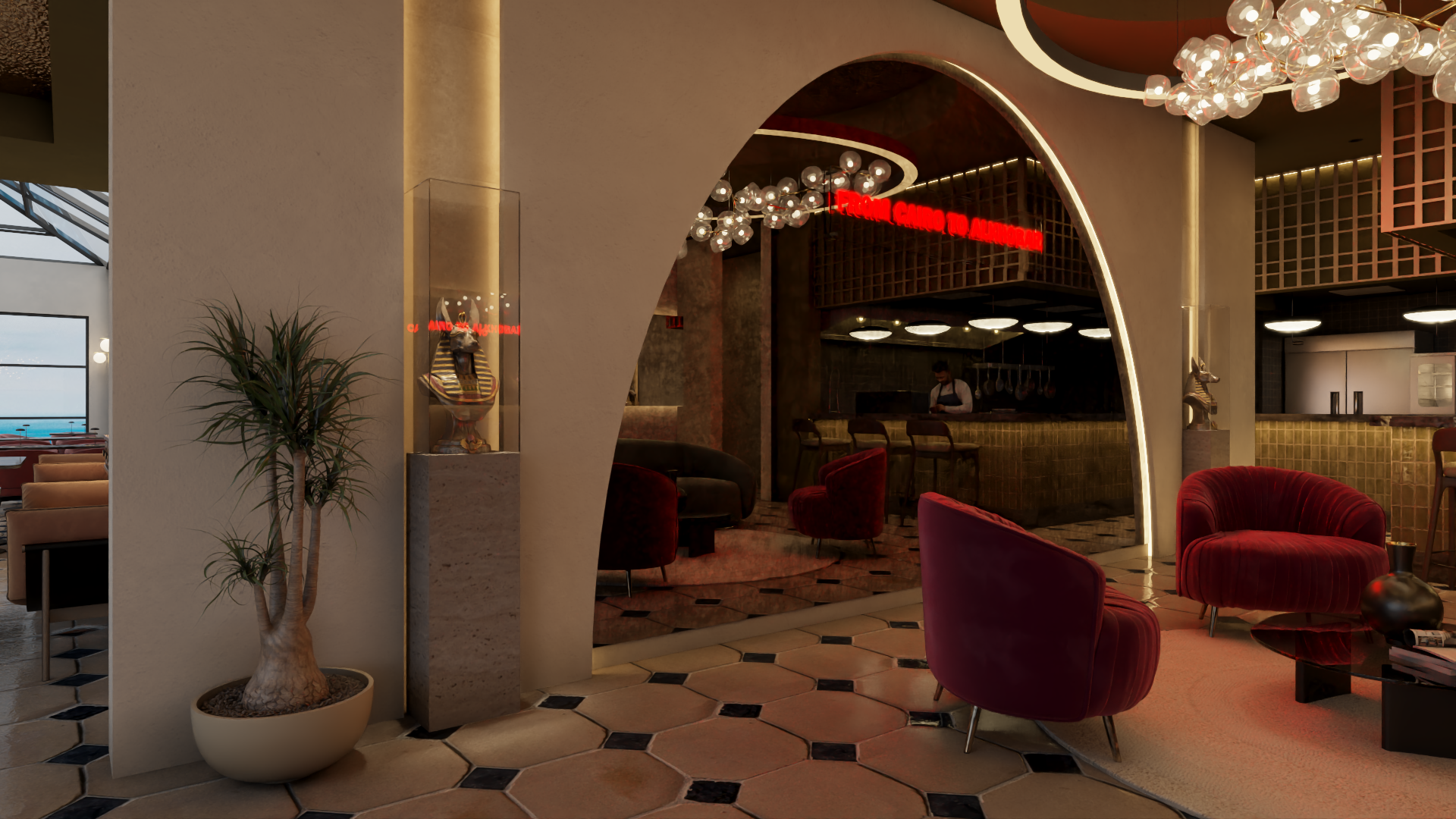 餐厅和水烟休闲室室内设计丨沙特阿拉伯-13