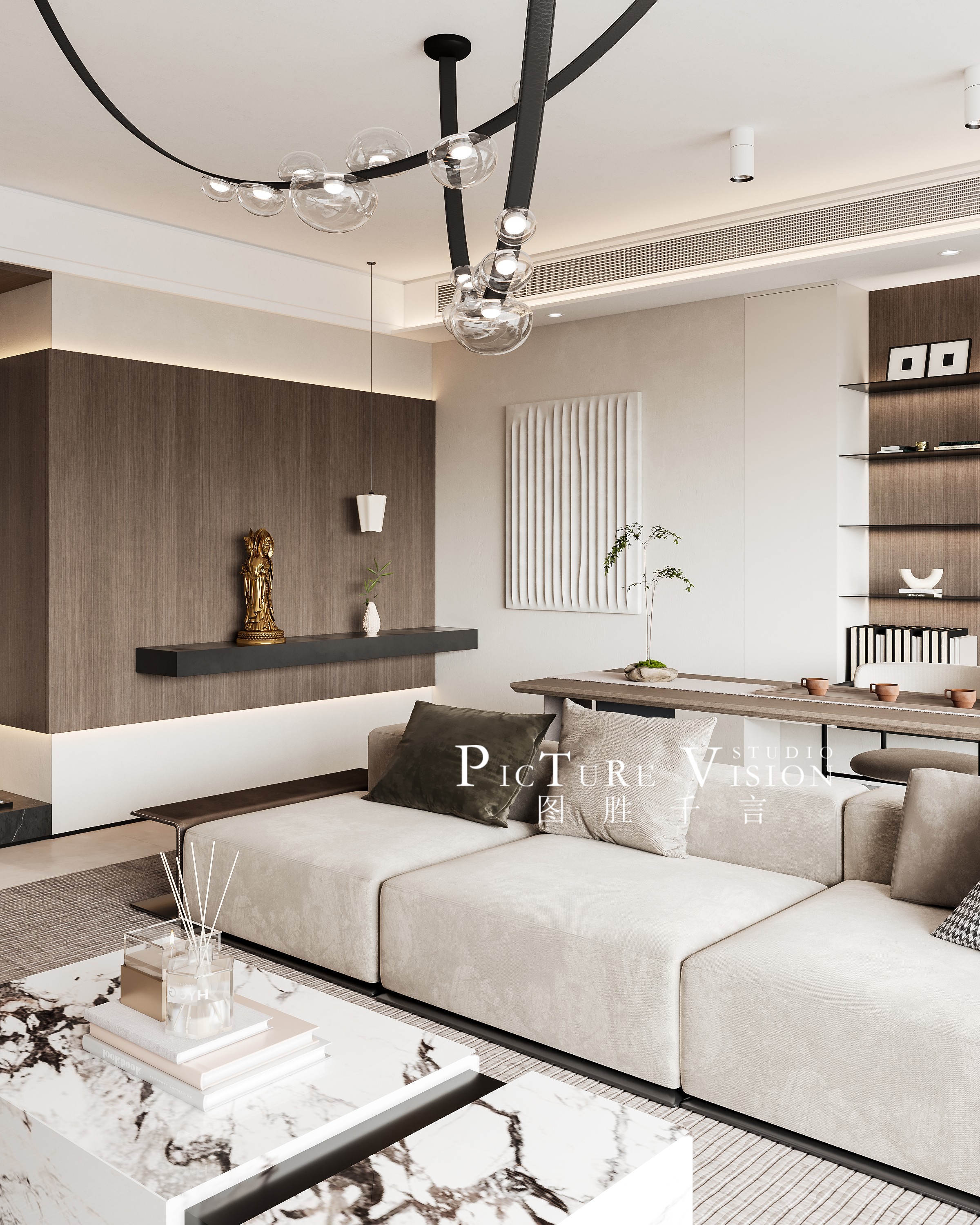 现代奶油风客餐厅丨图胜千言可视化工作室-6