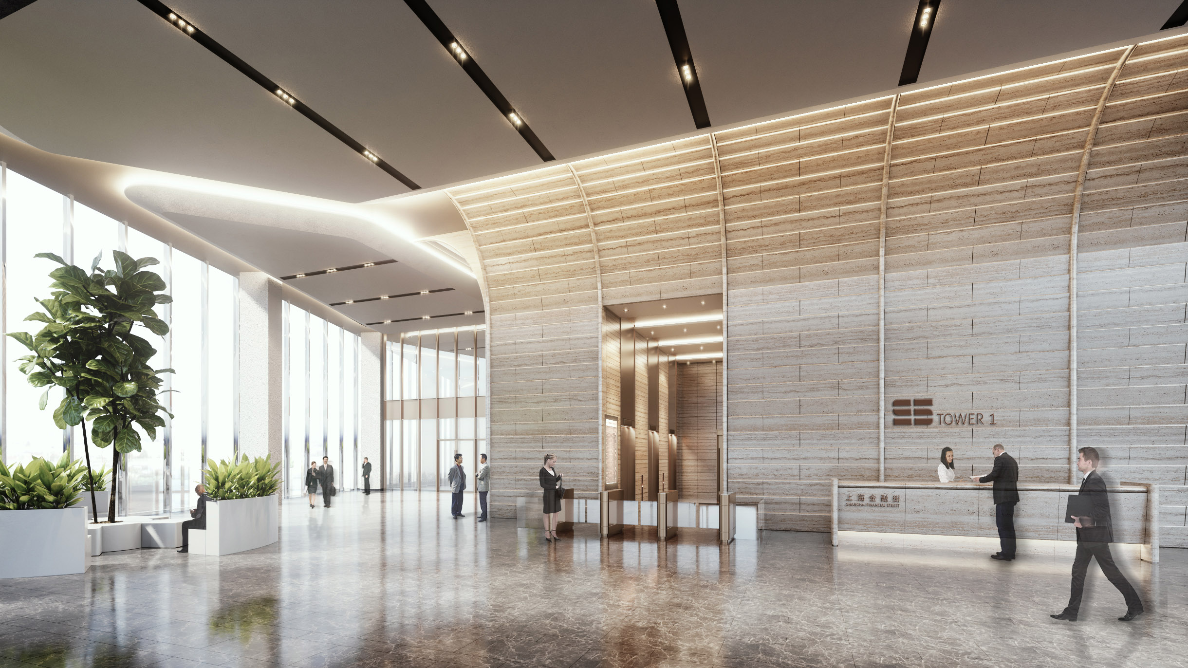 上海金融区 5 座办公楼大堂设计——柔美与坚实的和谐交织-1