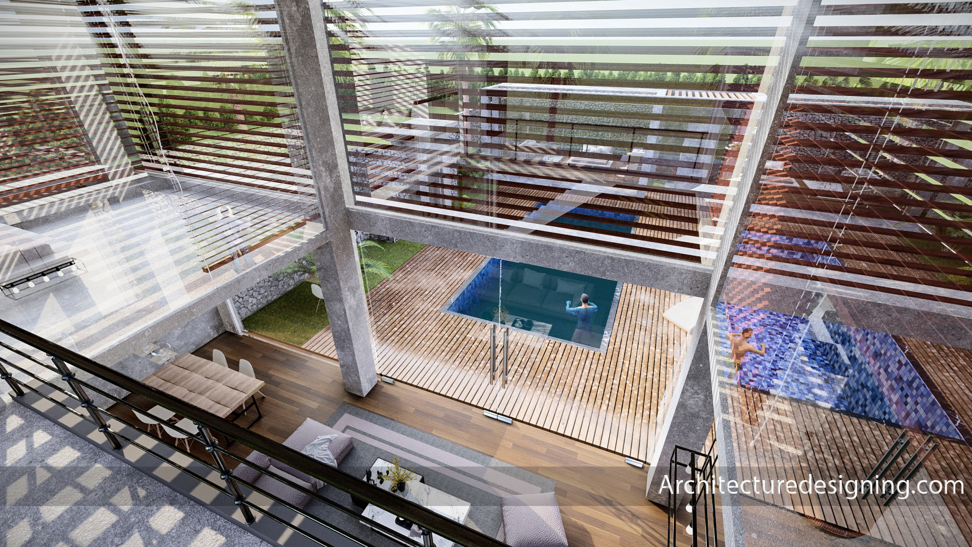 Modern Villa design with courtyard in hilly area-8