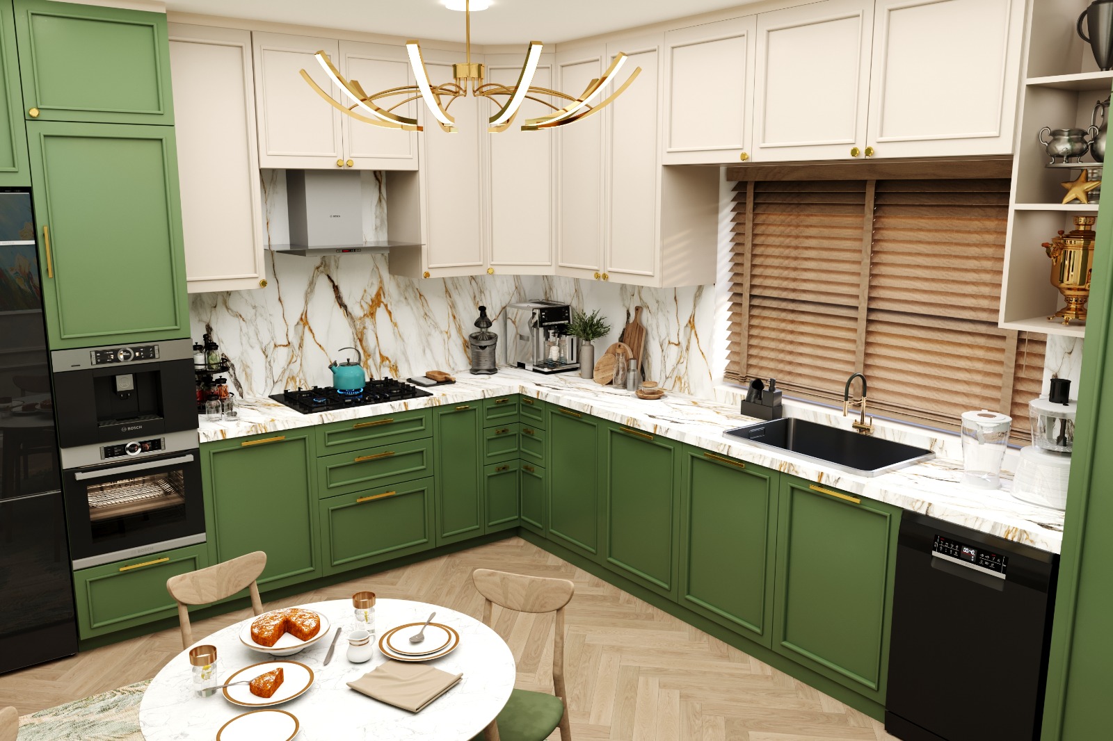 Modern Green & Cream Kitchen Interior Design-2