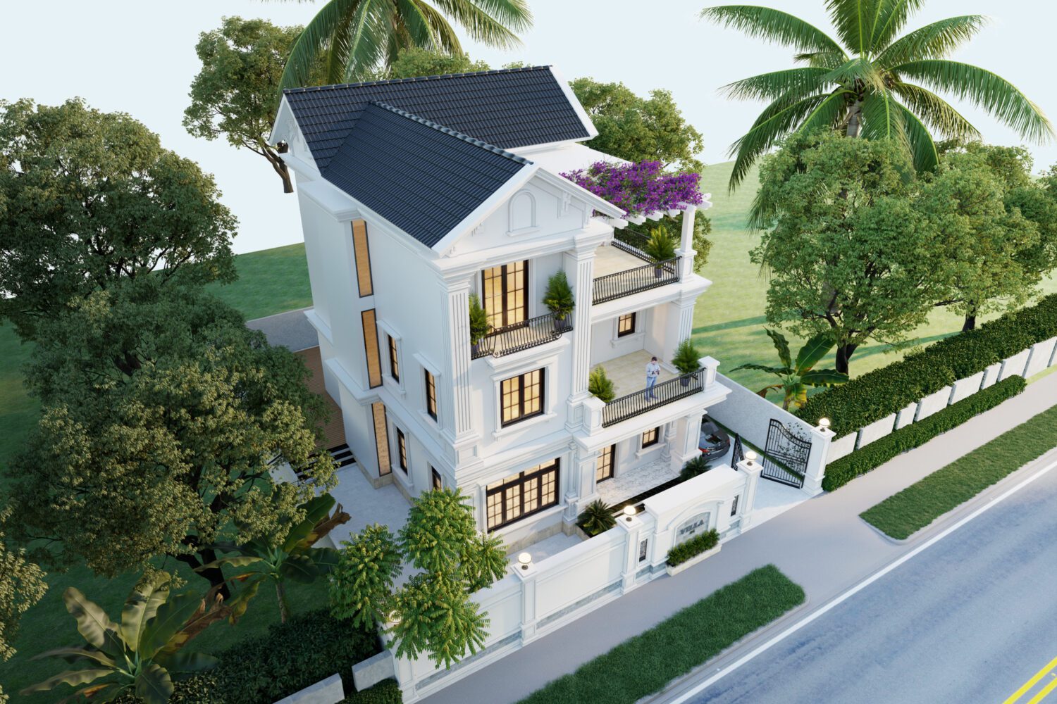 7454. Free Sketchup Villa Exterior Model Download-5