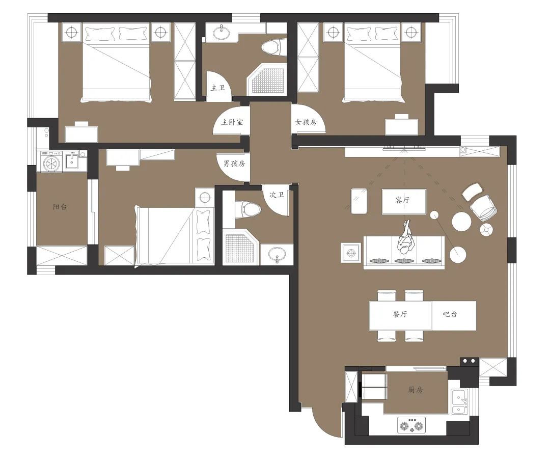 美式轻奢三室两厅丨锦华装饰-8