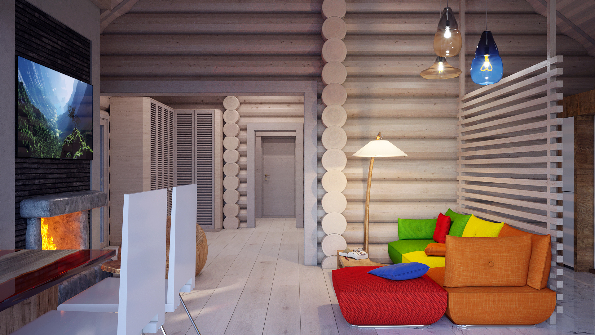 Варианты интерьера в срубе.-28