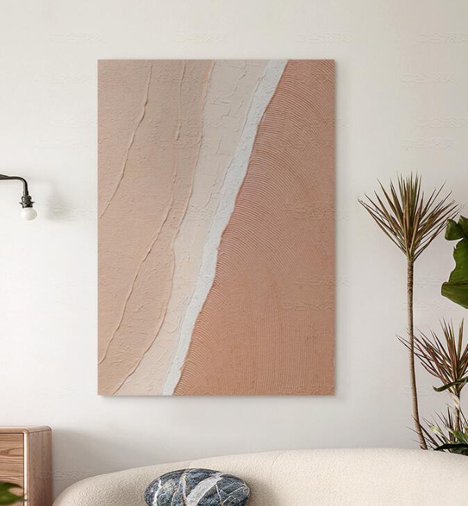  油画北欧抽象装饰画样板间客厅关挂画淡雅粉-2