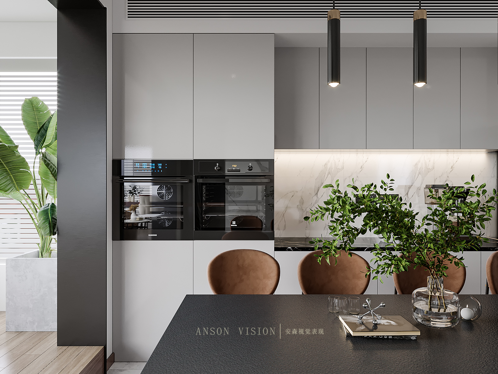 高级黑白灰家居设计，温馨木饰面营造氛围-12