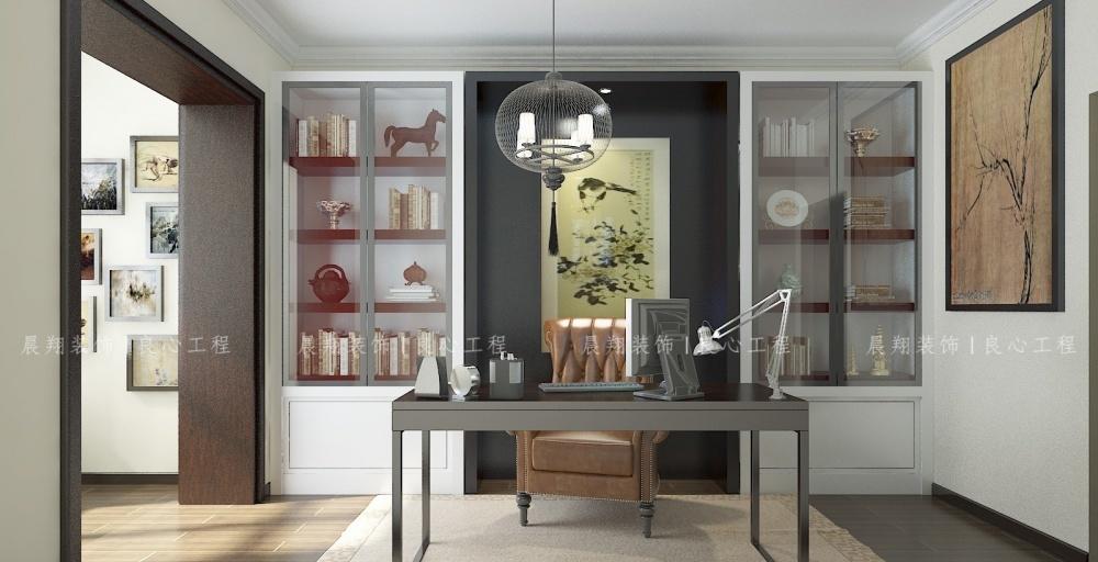 云水园 124㎡中式三居室 深色调营造开阔空间-10