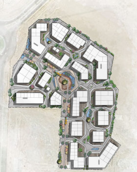 Luxurious hotel adjacent commercial strip zone