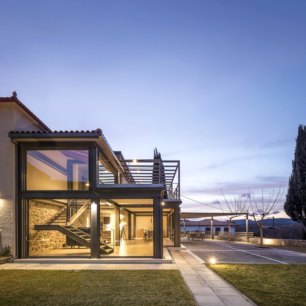 希腊山间住宅的现代钢结构玻璃延伸-20