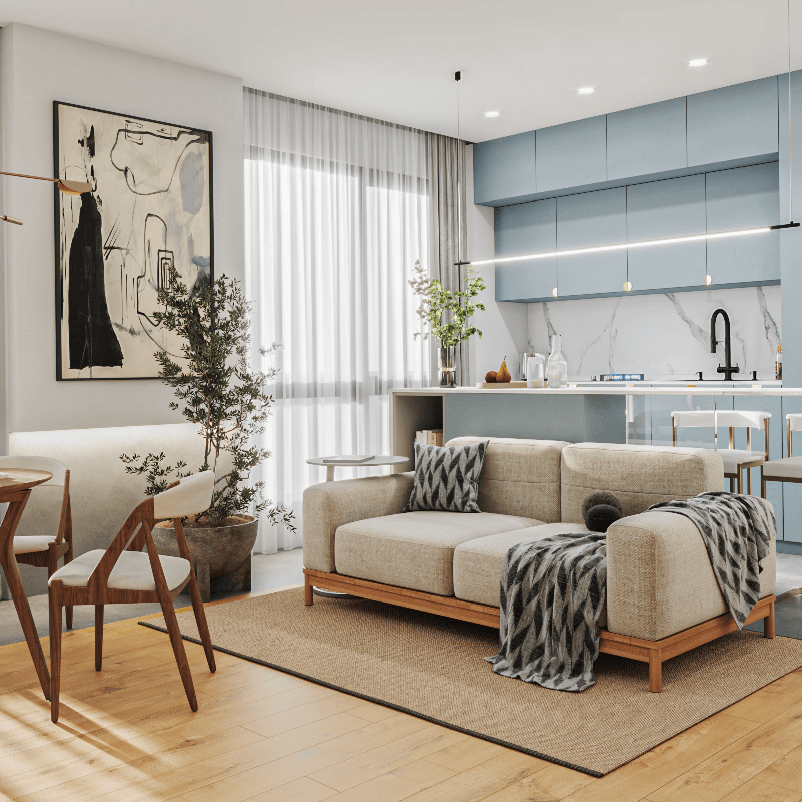 开放式厨房与客厅连厅设计 丨Elen Tsaturyan-0