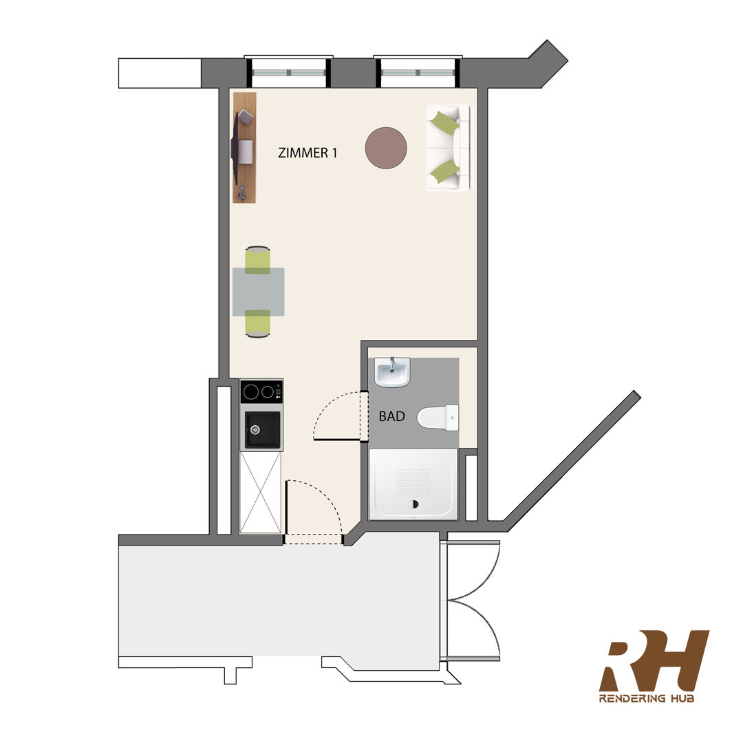酒店套房 3D 平面图设计-4