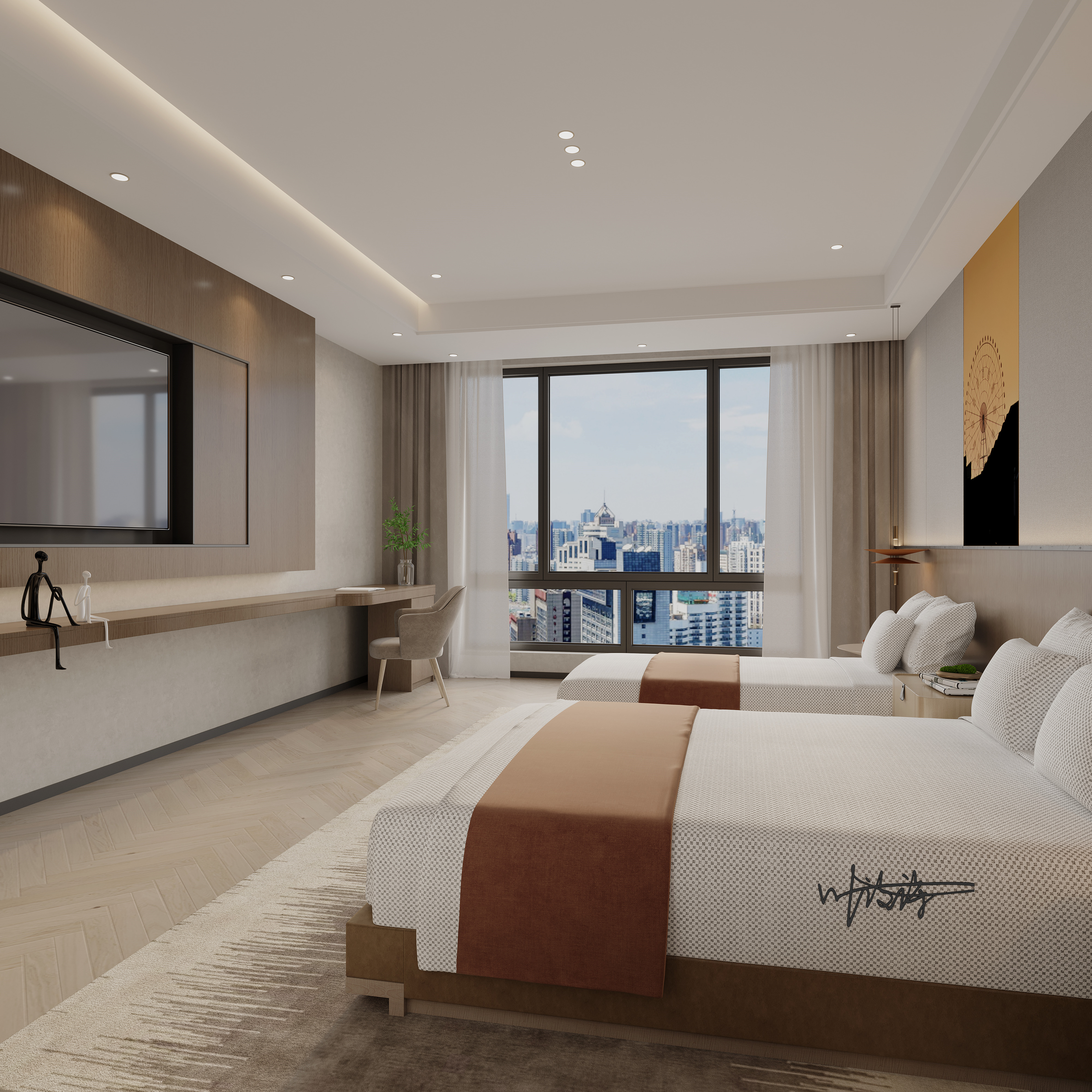 酒店设计|现代原木酒店客房-10