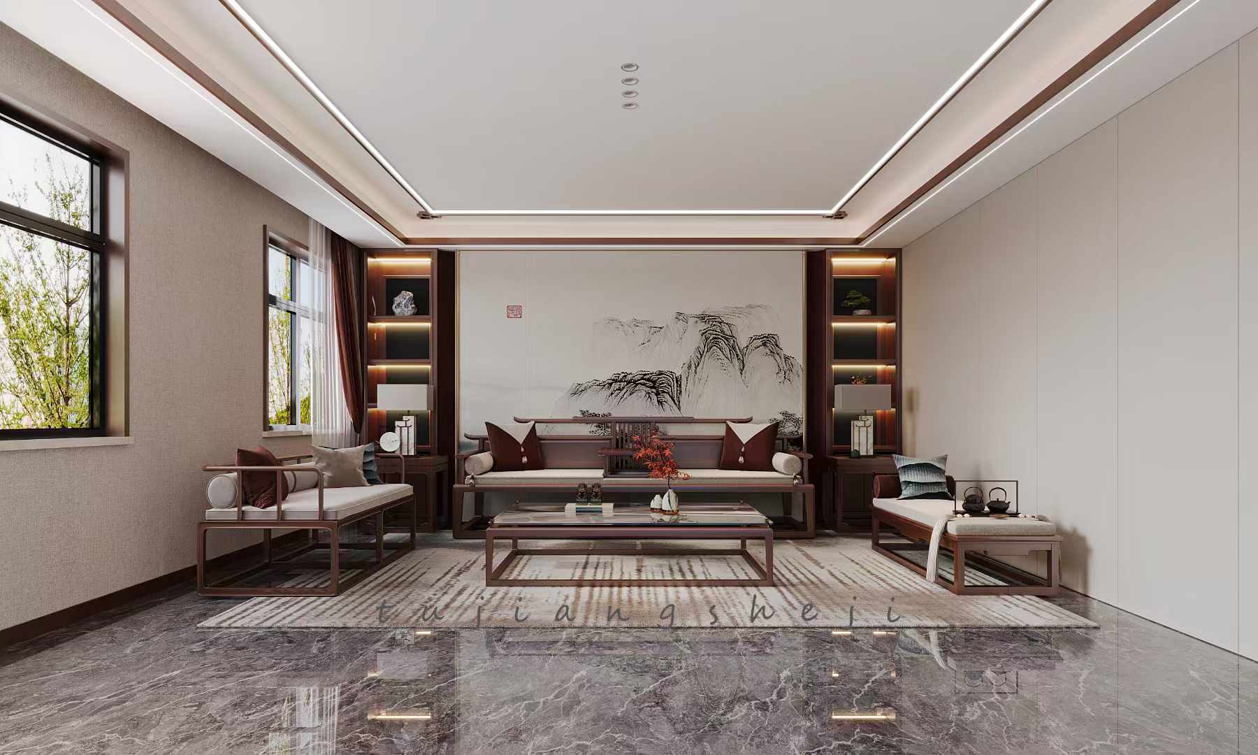 新中式别墅，以意会形的含蓄之美，还你一场风花雪月-3