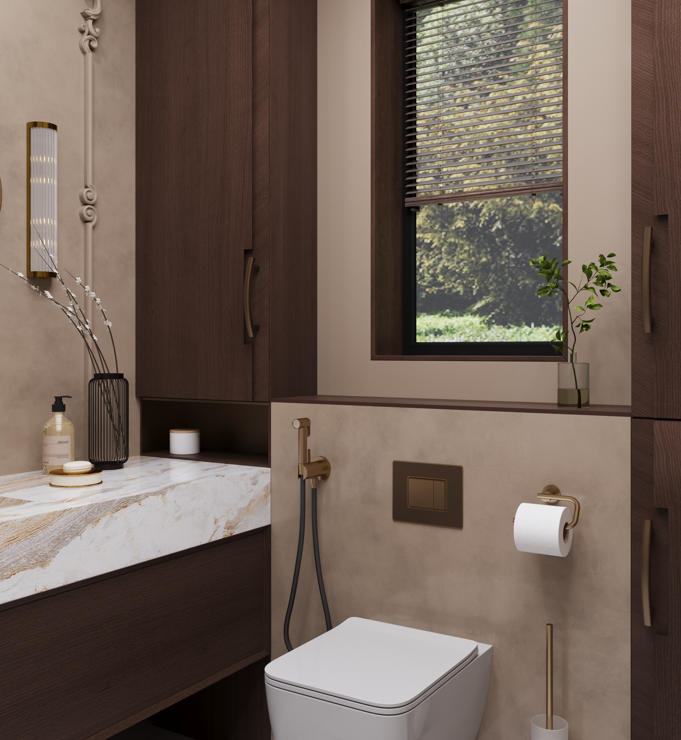 A bathroom with a sense of warm luxury.-5