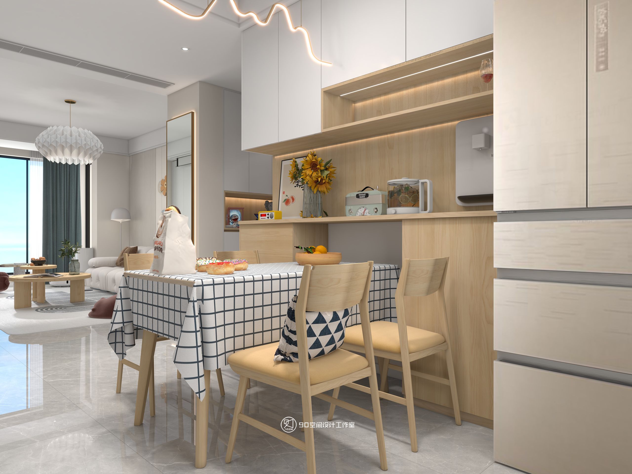 棉花糖奶油风格113 平方 3 室 2 厅 1 卫丨90 空间设计-15