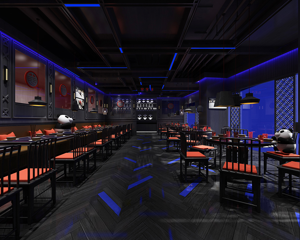 餐厅设计效果图中餐厅餐厅包间包房小吃店面馆工业主题餐厅-10