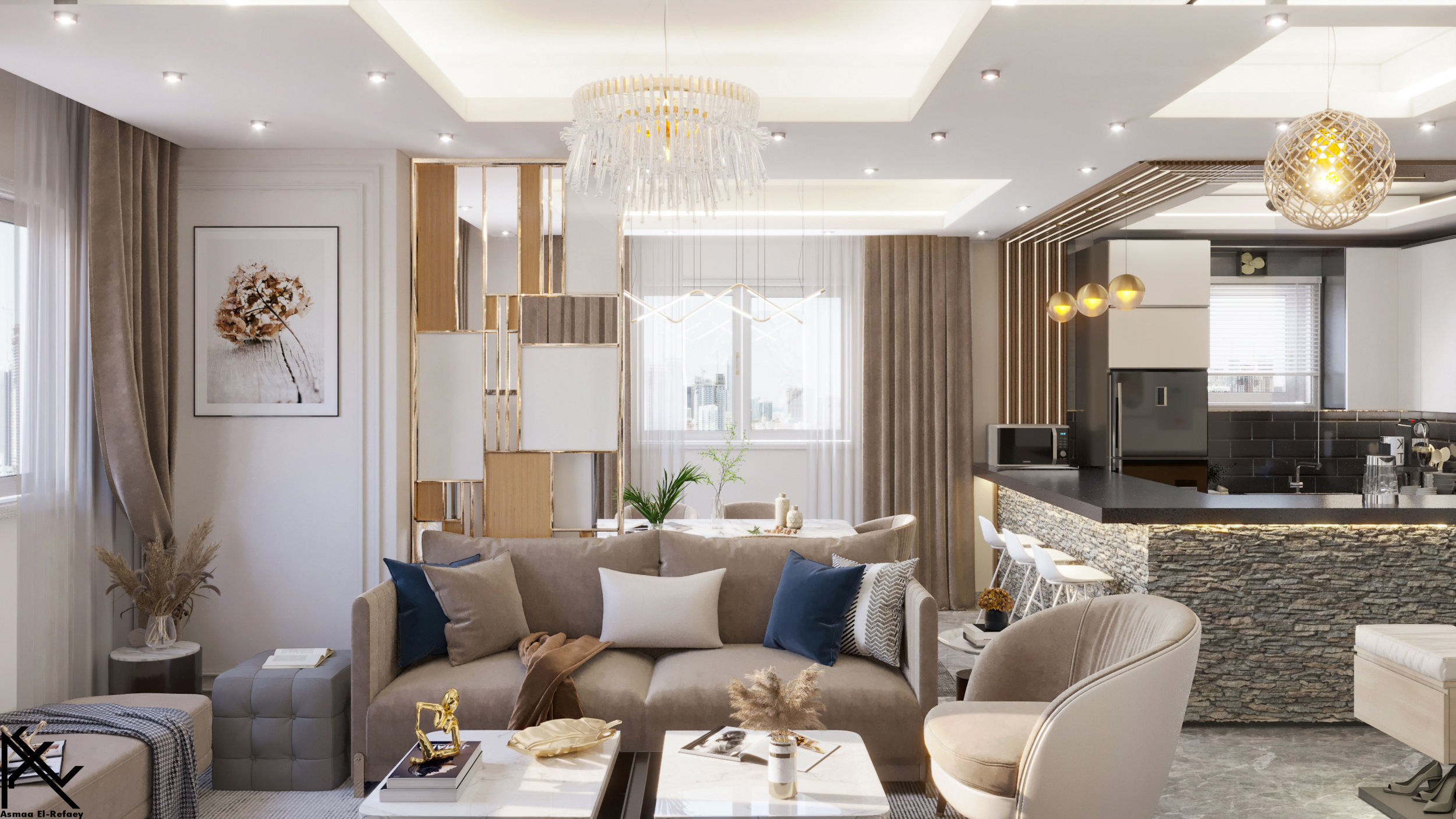 接待区和生活区以及开放式厨房丨埃及-6