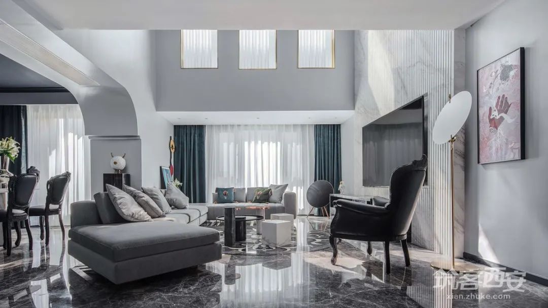 极致黑韵,红杉·陈醉打造西安 360㎡顶跃艺术宅-25