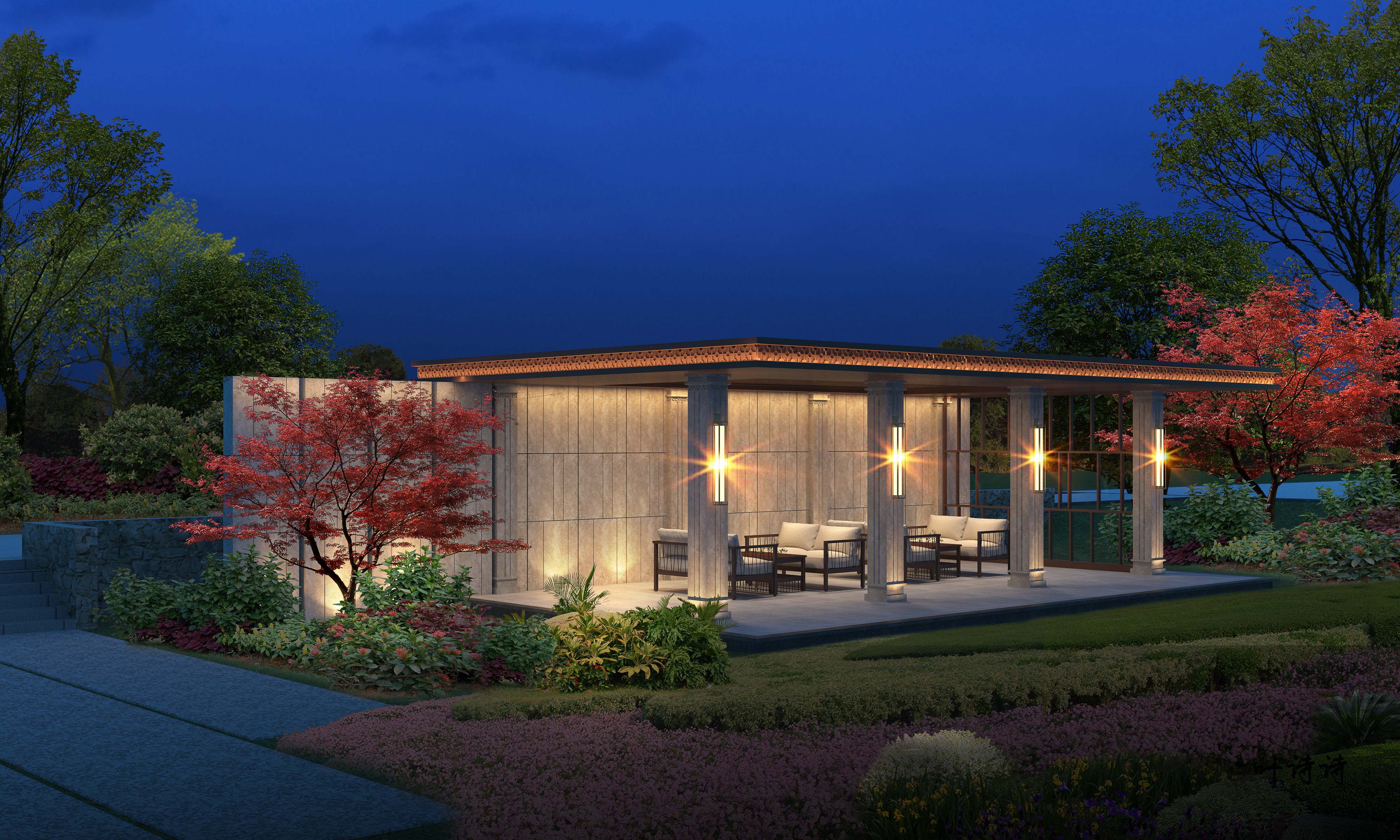 室外效果图|庭院设计-4