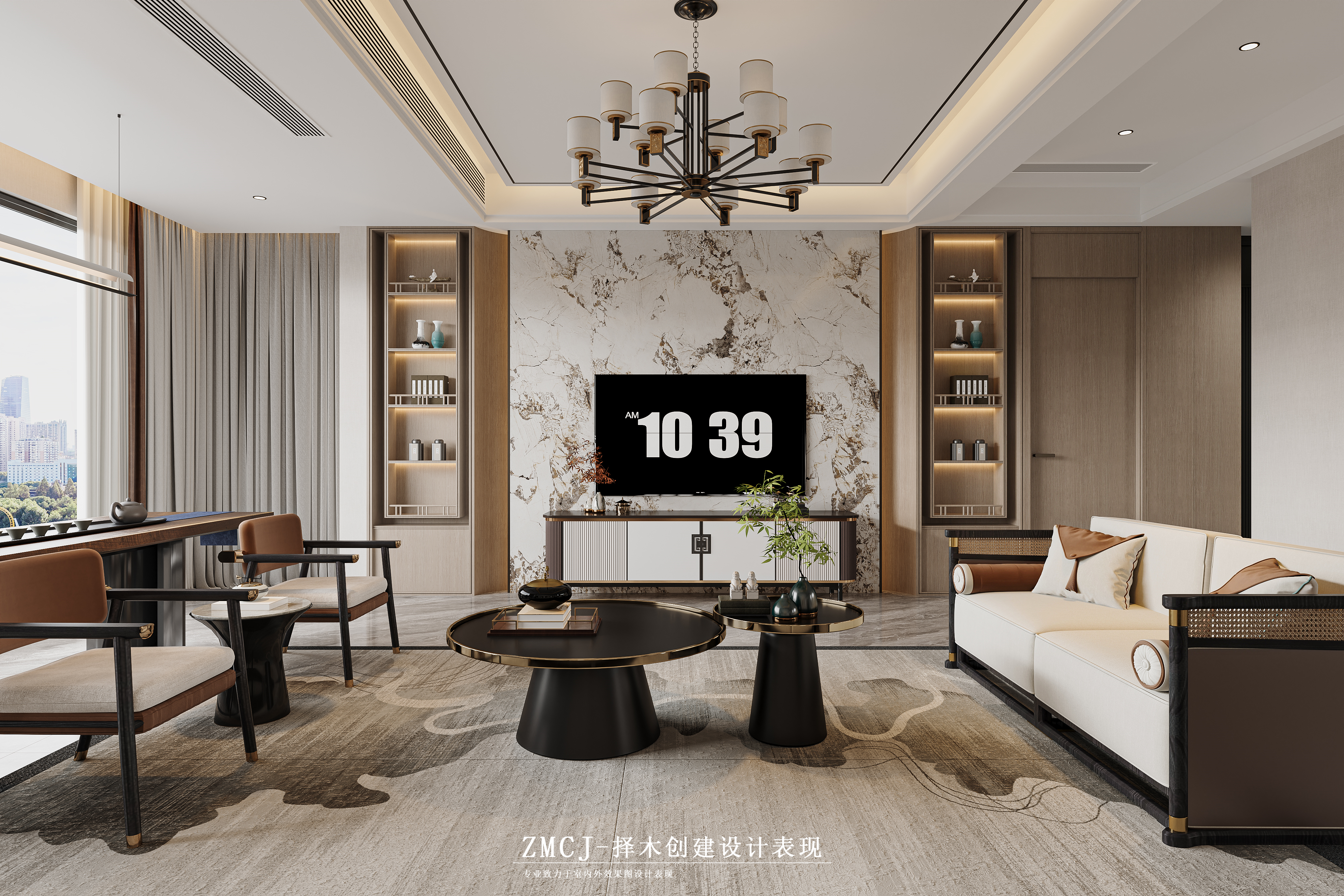 新中式风格客餐厅玄关设计丨择木创建-2