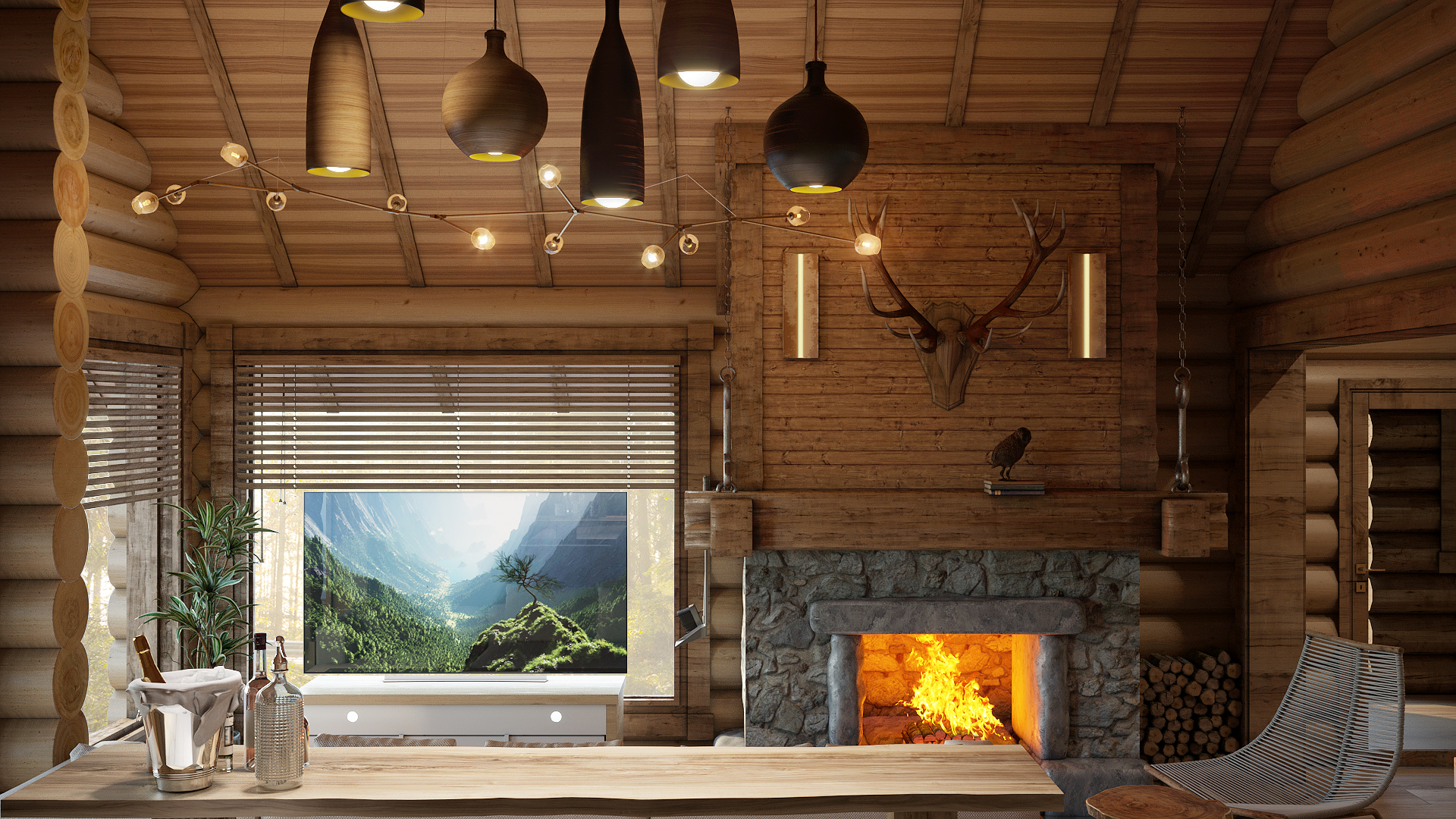 Варианты интерьера в срубе.-3