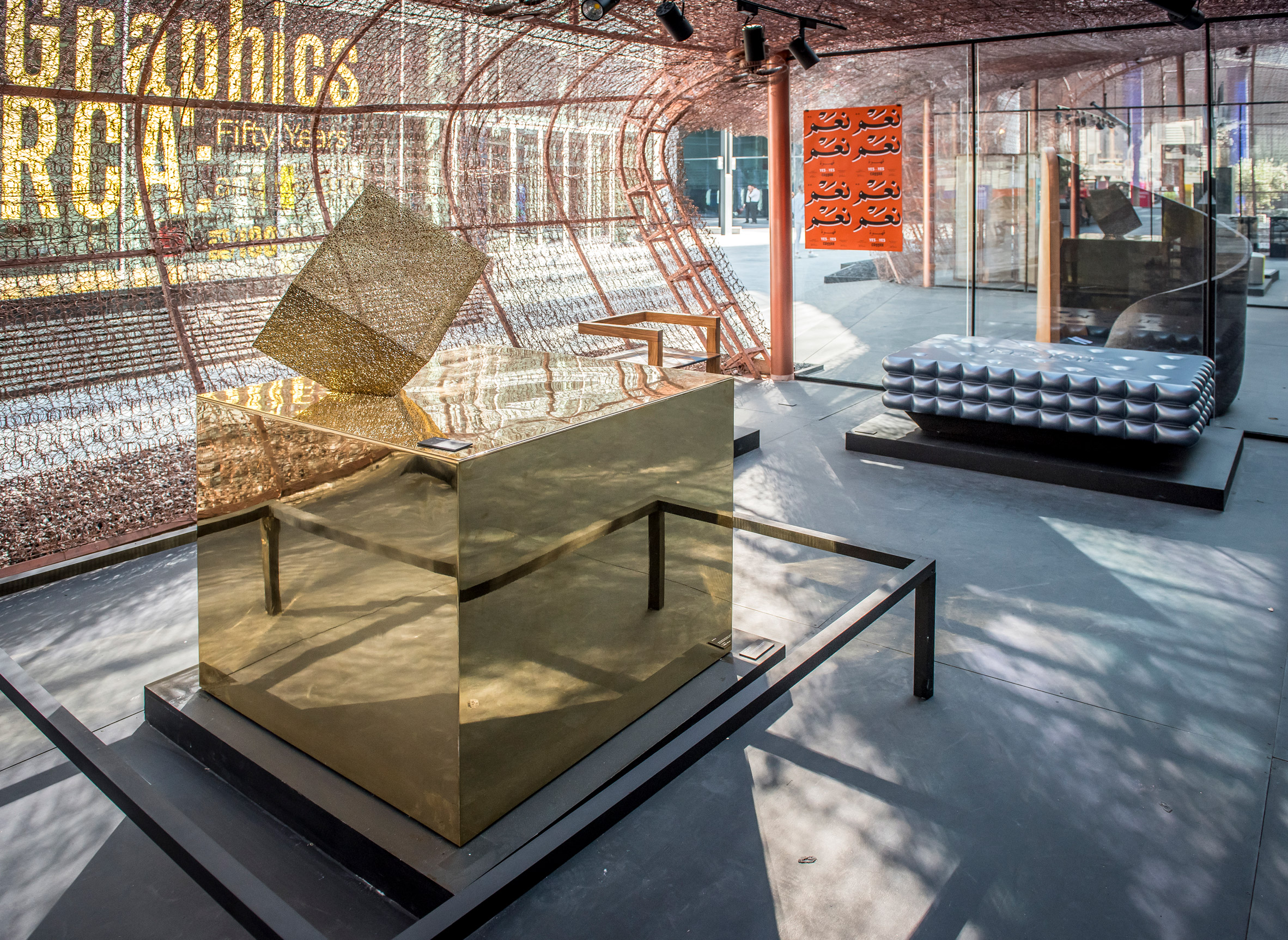 Bulbous copper pavilion built from old bedsprings at Dubai Design Week-15