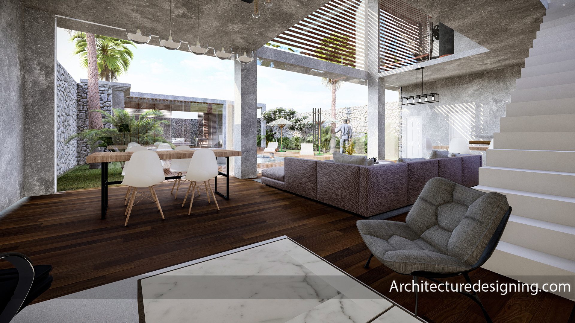 Modern Villa design with courtyard in hilly area-5