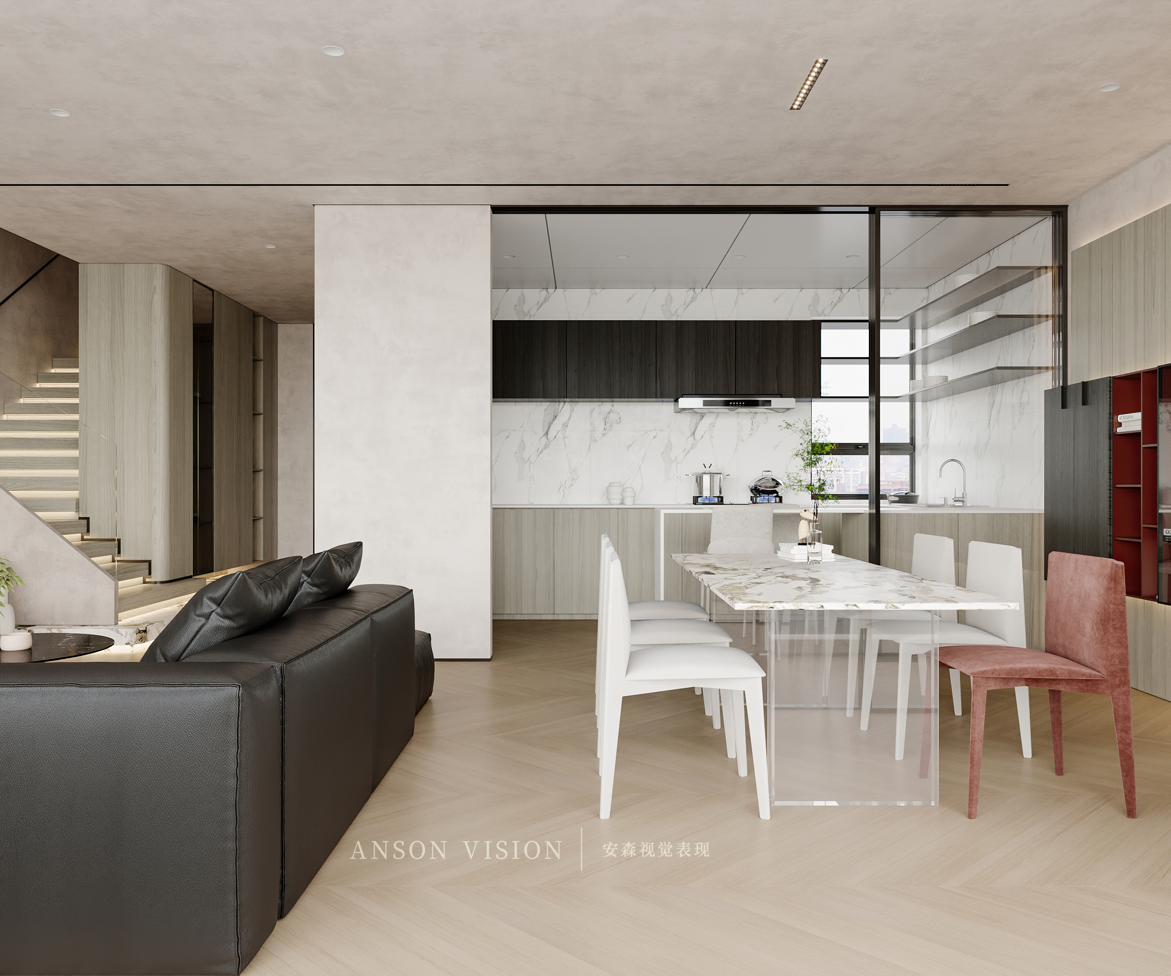 黑暗风现代客餐厅卧室设计案例丨Ansonvision·蒙头睡-10