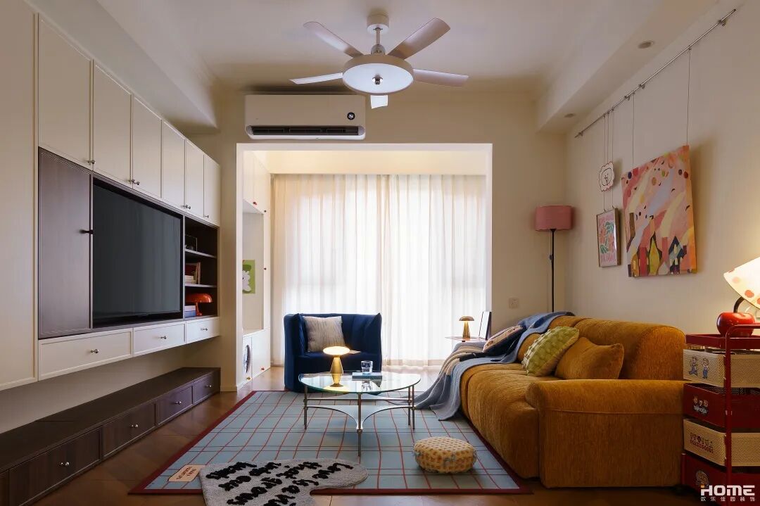 佳园实景|莓想|105㎡包豪斯中古风，三室改两室，大胆鲜活的色彩推门直接被硬控！-76