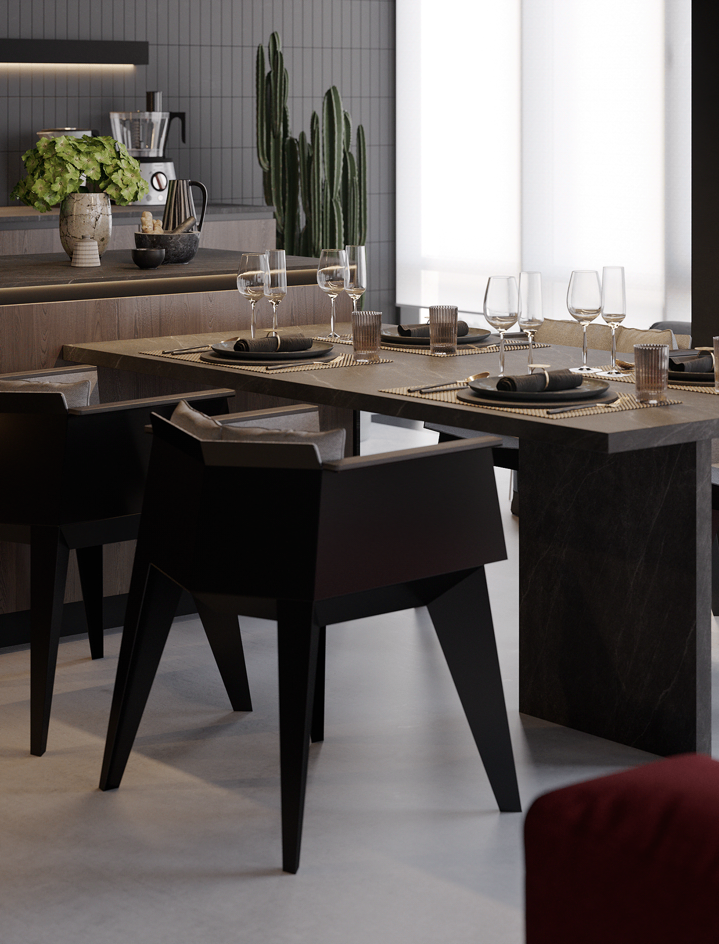 120平 黑红调子 空间设计-9