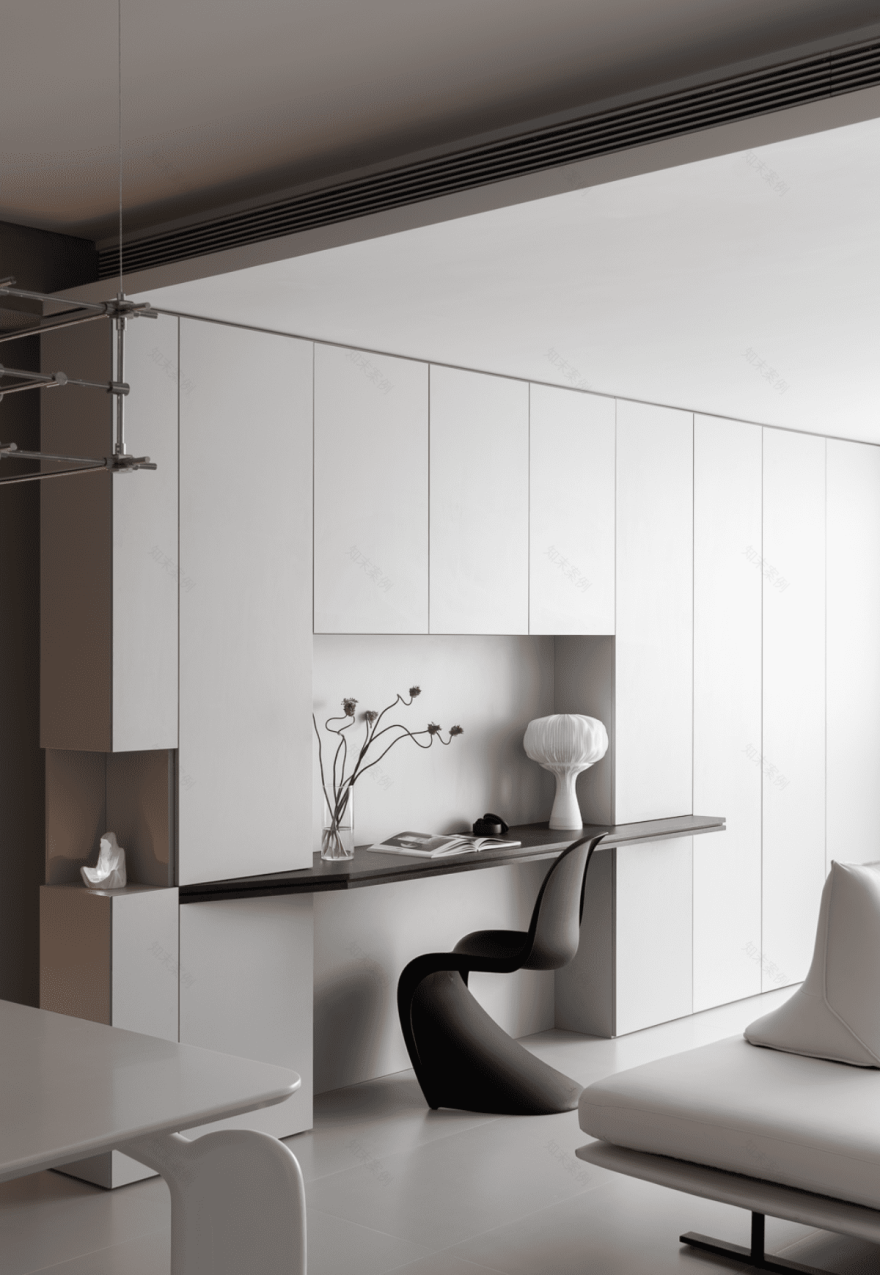 桌柜一体+开放布局释放空间,黑白极简谱写“断舍离”生活乐曲-20